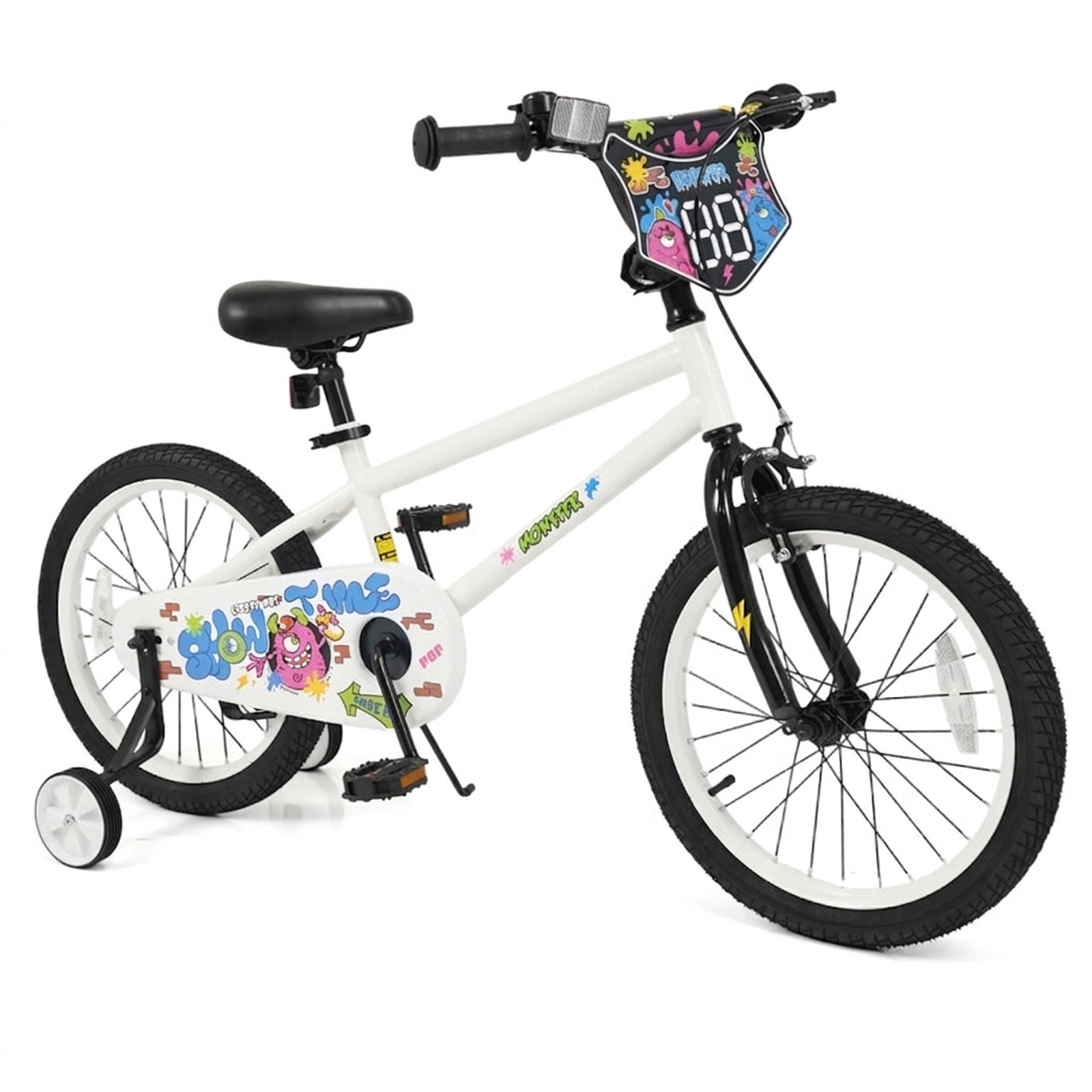 SUGIFT Adjustable 18-Inch Kids Bike with Training Wheels 130-lb Capacity Ages 4-8 White 50.5 x 21.5 x 33 in One Bike