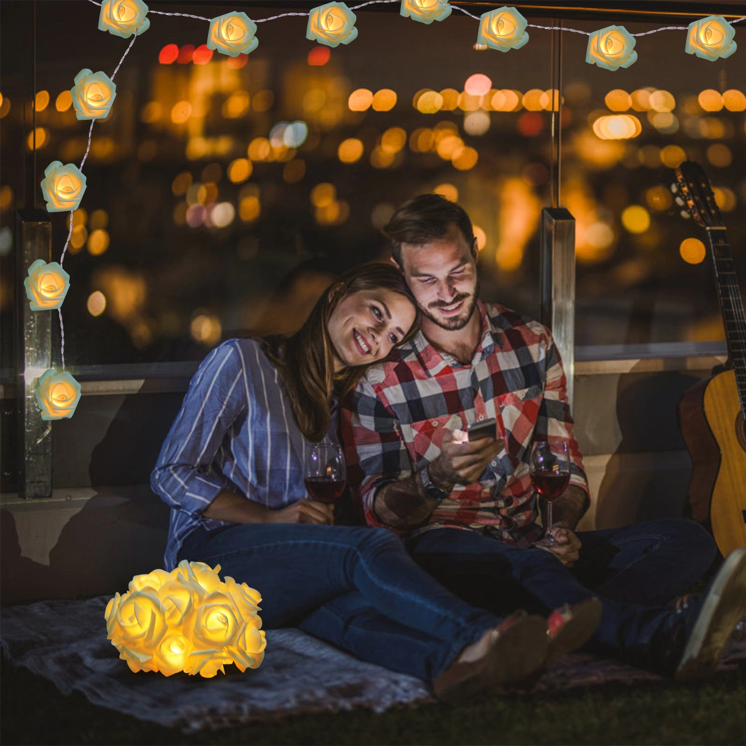 GBruno 2-Pack LED Rose String Lights 10 Ft
