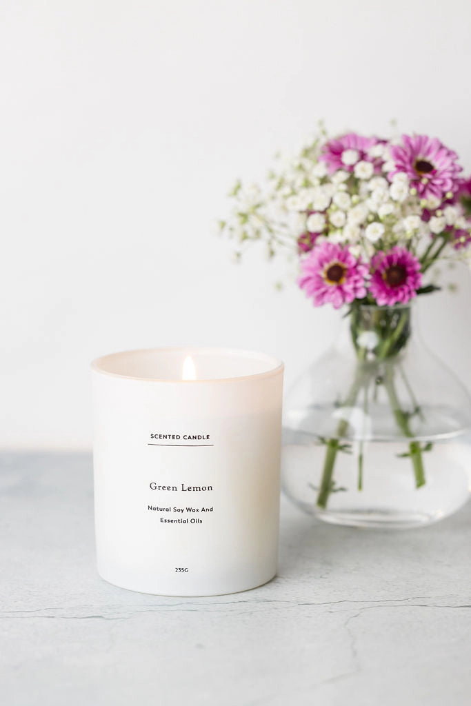 Lizush Green Lemon Scented Soy Candle 9 oz - Glass Jar with Wooden Lid