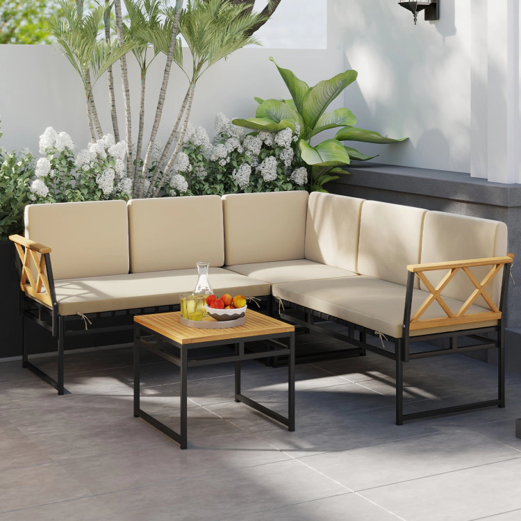 Hivvago 4 Pieces Patio L-Shaped Sofa Set With Cushions And Side Table