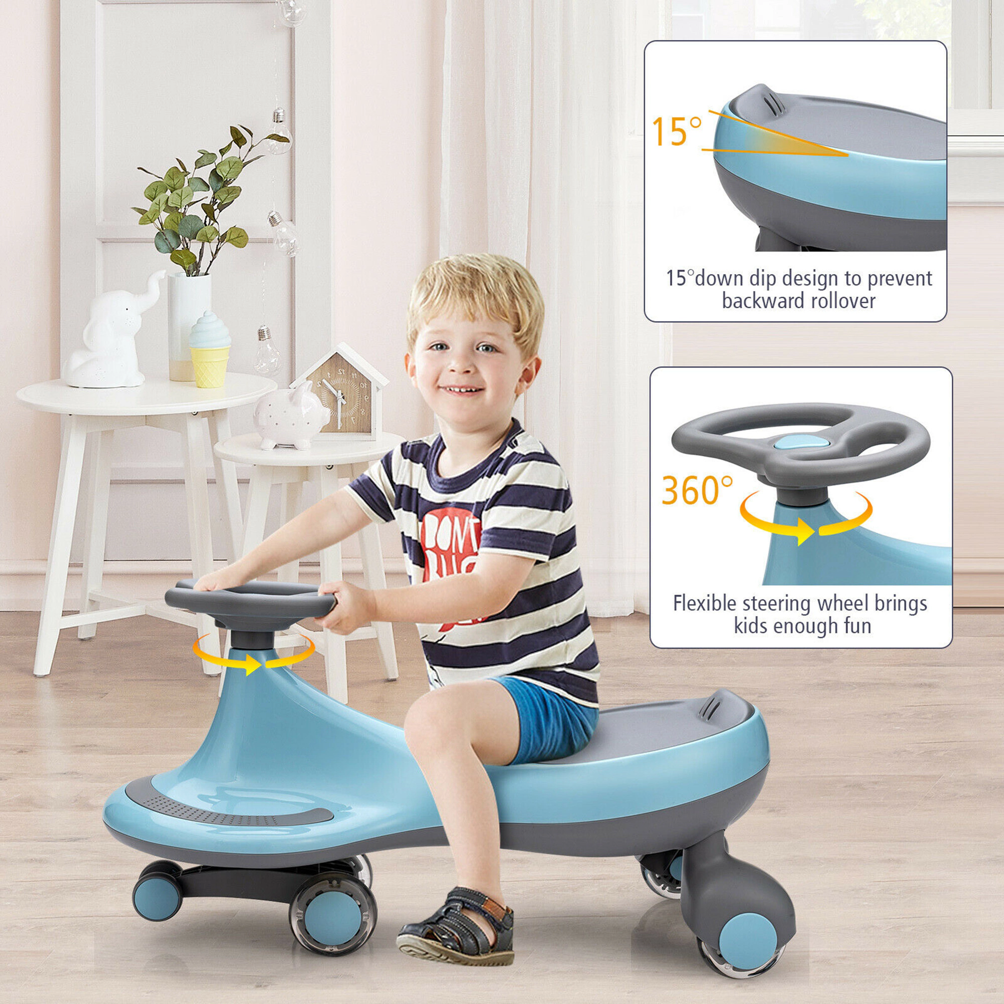 Costway Wiggle Car Ride-on Toy w/ Flashing Wheels for Toddlers & Kids Blue