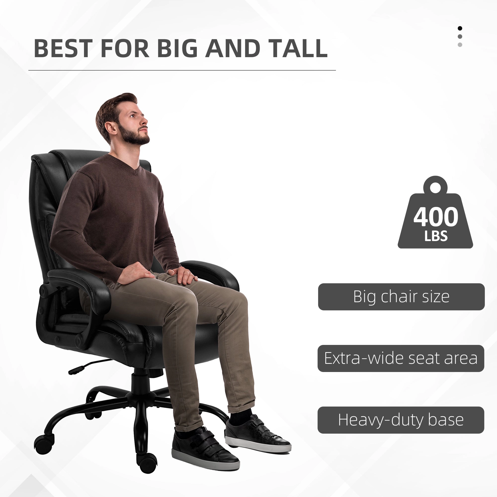 Platinum-Level Office Chairs Big and Tall Ergonomic Executive Office Chair 400 lb Capacity With Wide PU Leather Seat