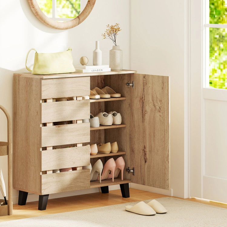 Hivvago 4-Tier Shoe Cabinet 2-Door Storage Organizer with Louvered Door