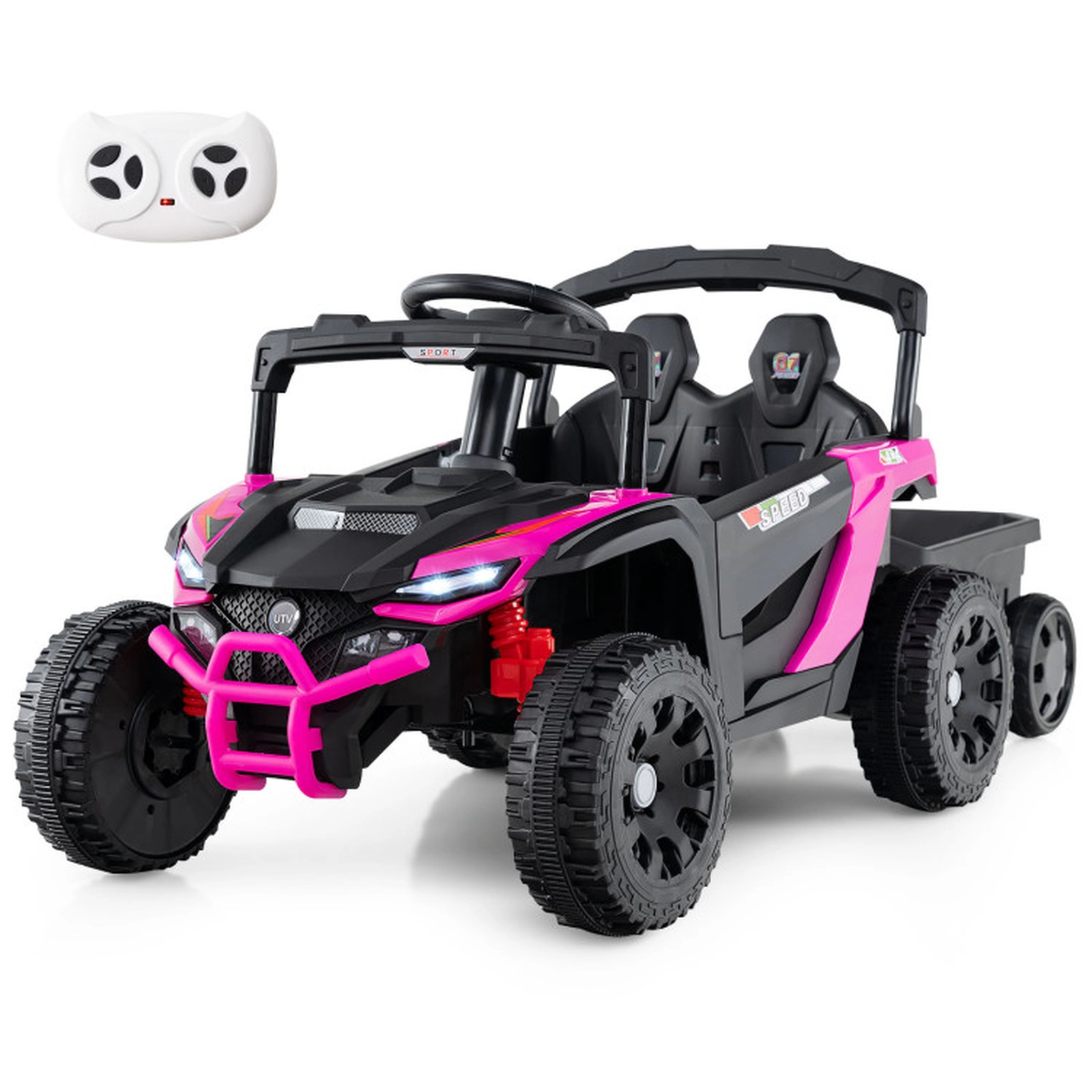 SUGIFT 12V Battery Powered Ride On Tractor Parent Remote Control 66-lb Capacity Ages 3+ with Detachable Trailer Black