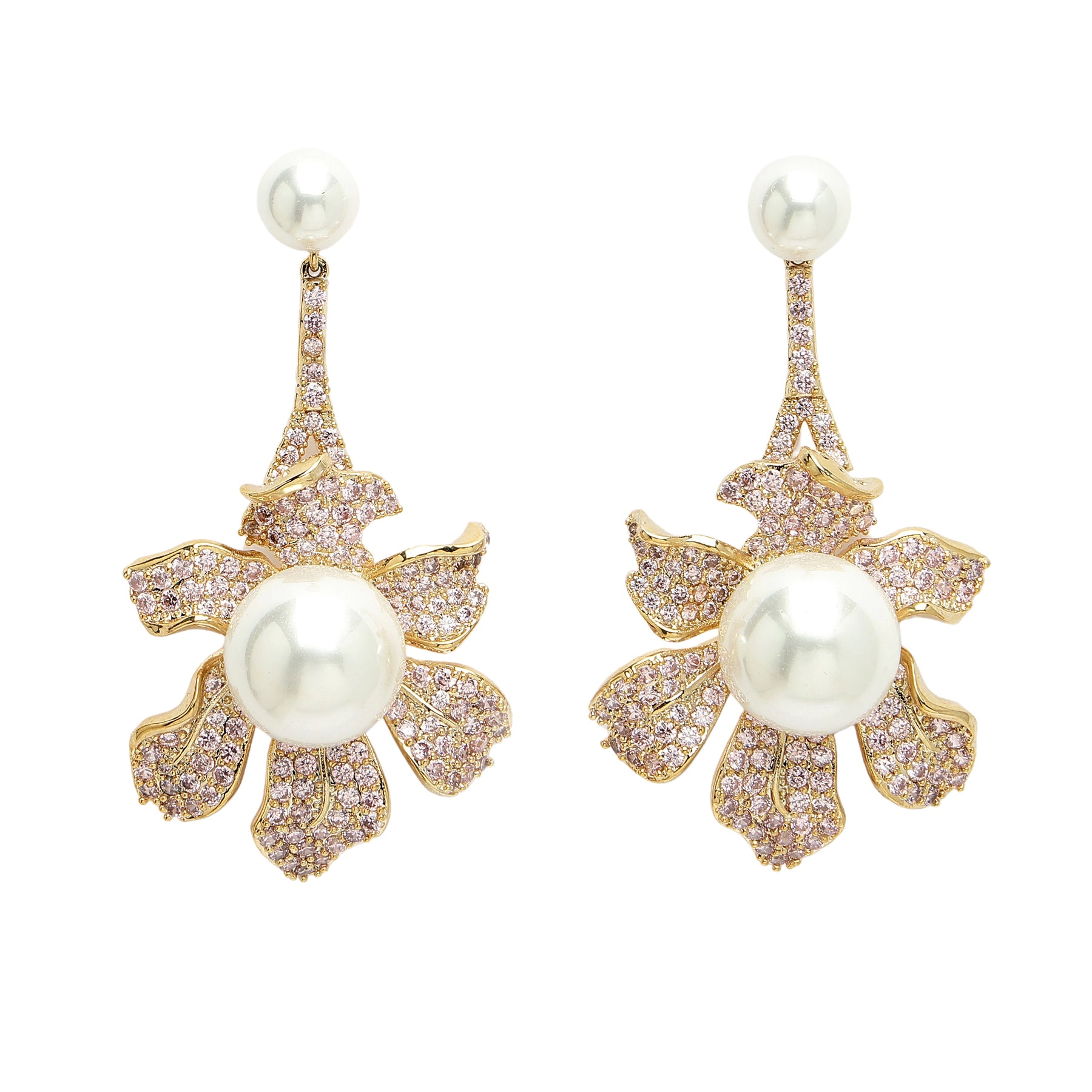 AGP PARIS Womens Diva Collection Cubic Zirconia Blooming Pearl Floral Earrings