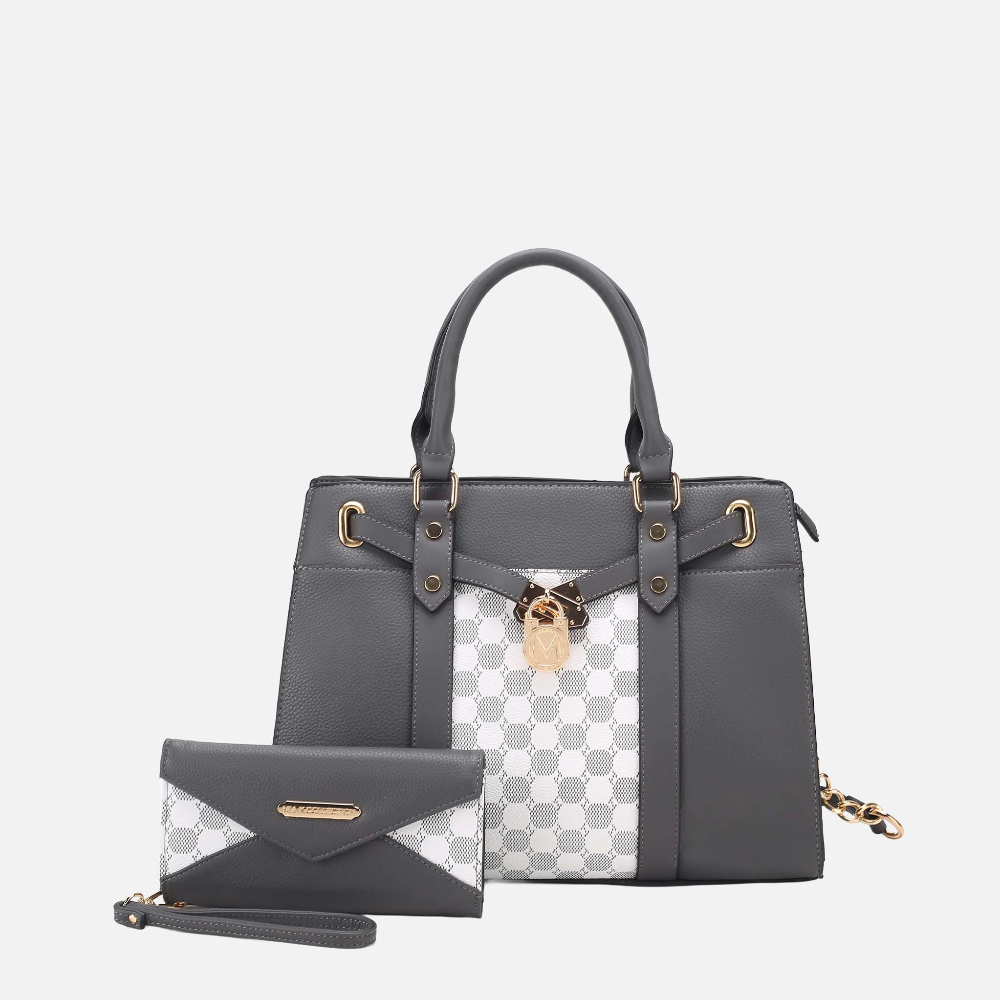 MKF Collection Christine Women's Satchel and Wristlet Wallet Set, Circular Print Vegan Leather Handbag
