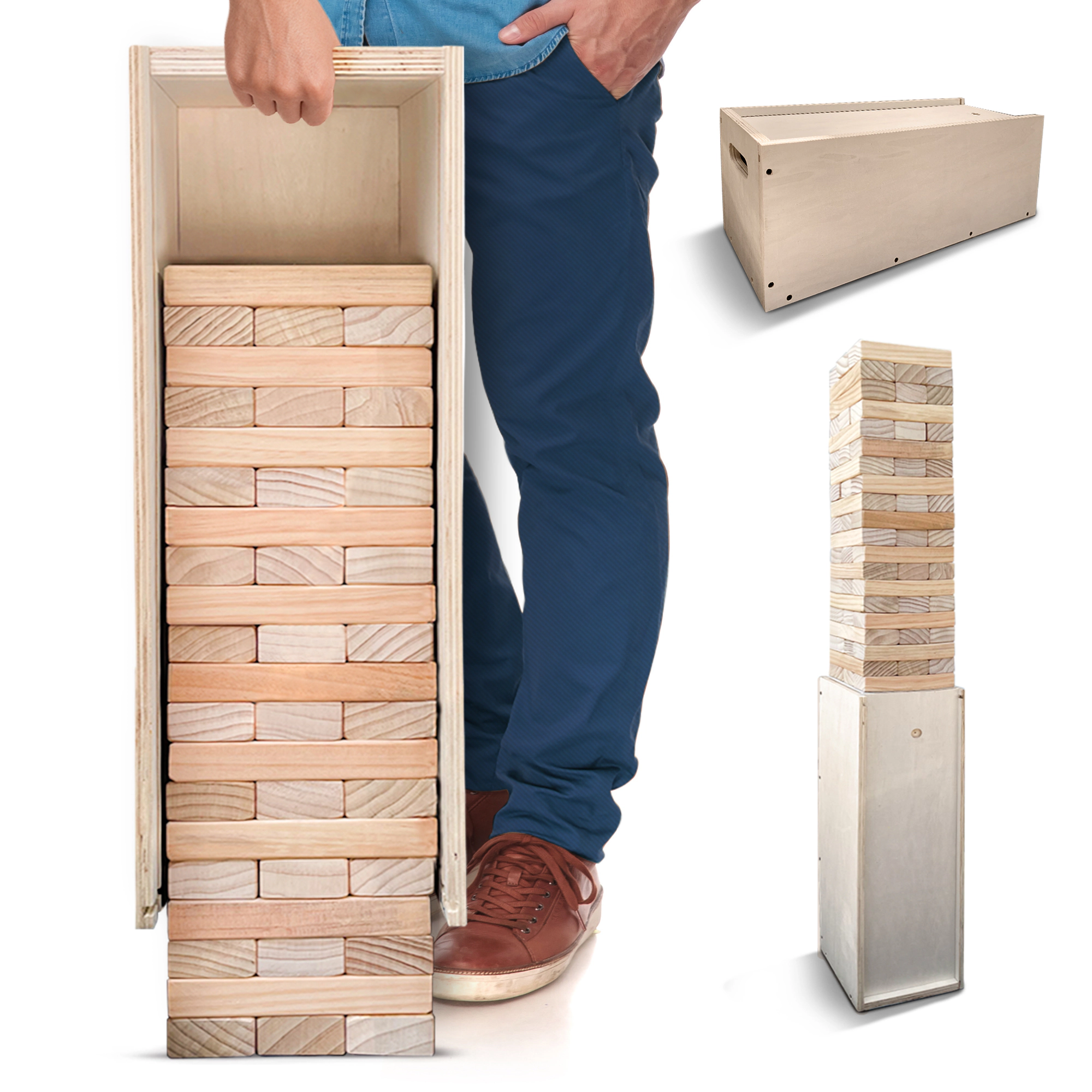 Swooc Games | Premium Giant Tower Game with Straightener, Table, and Box