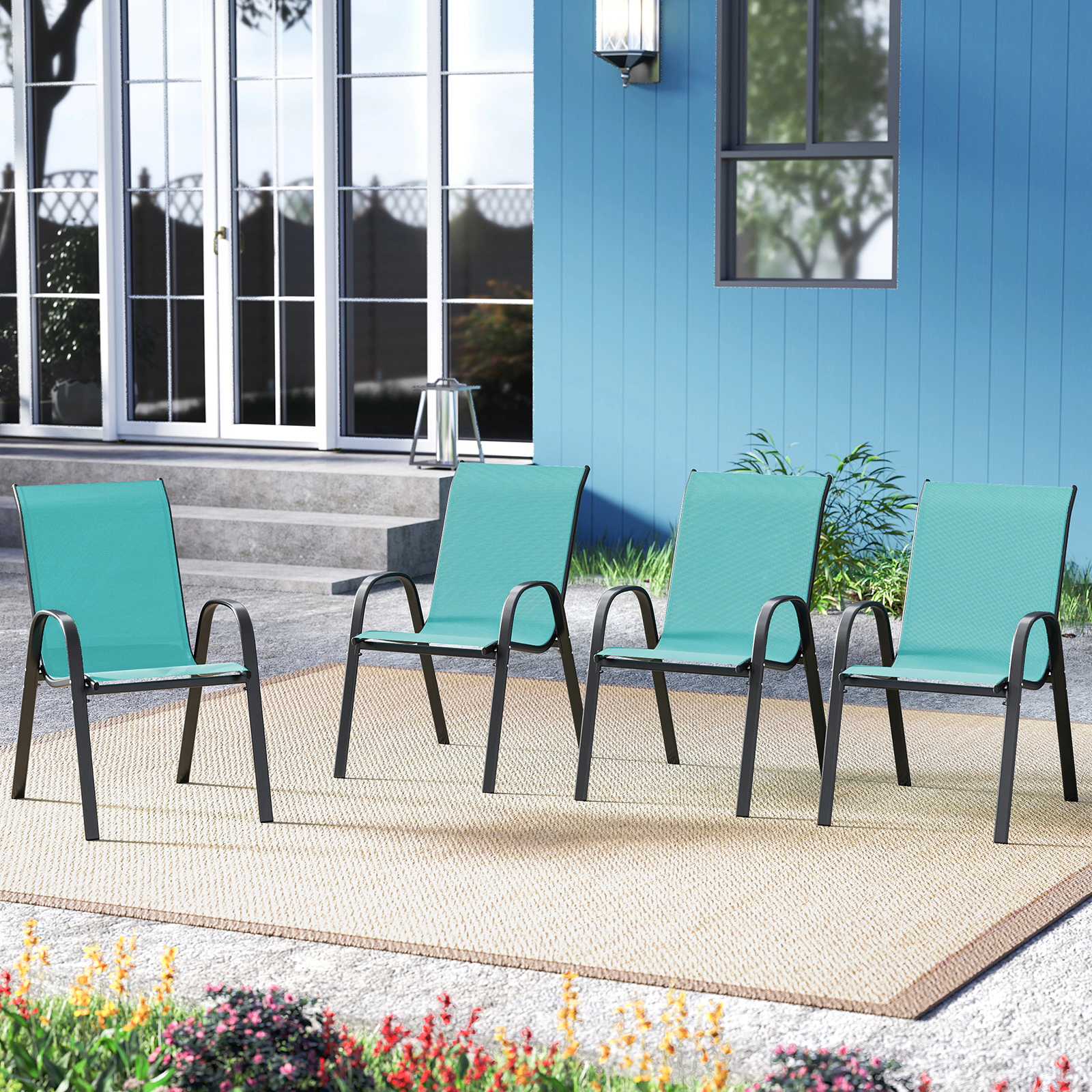 LJG Stackable Patio Dining Chairs Set with Armrest