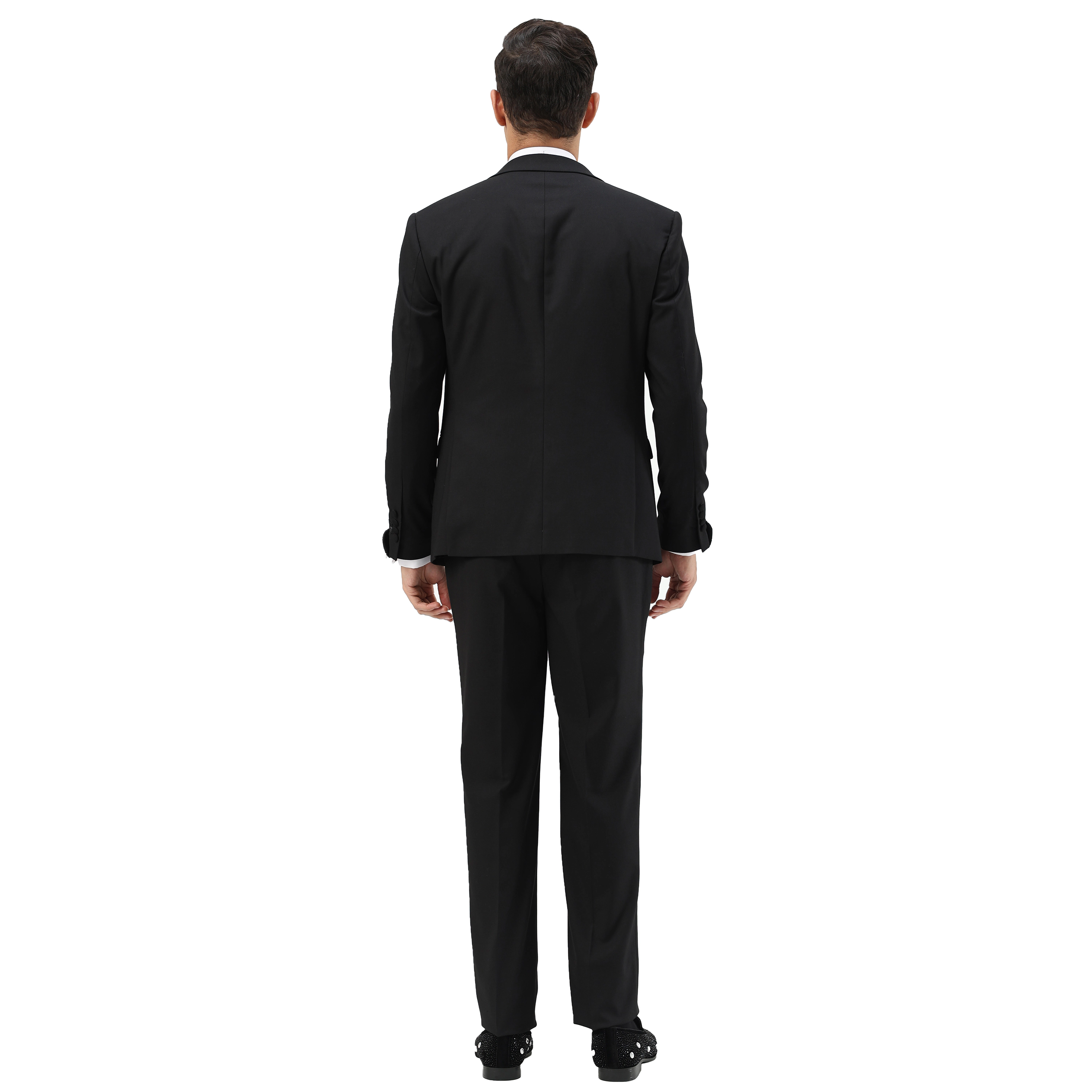 Tazzio Men's Skinny Fit Rhinestone Peak Lapel 3-Piece Suit Set