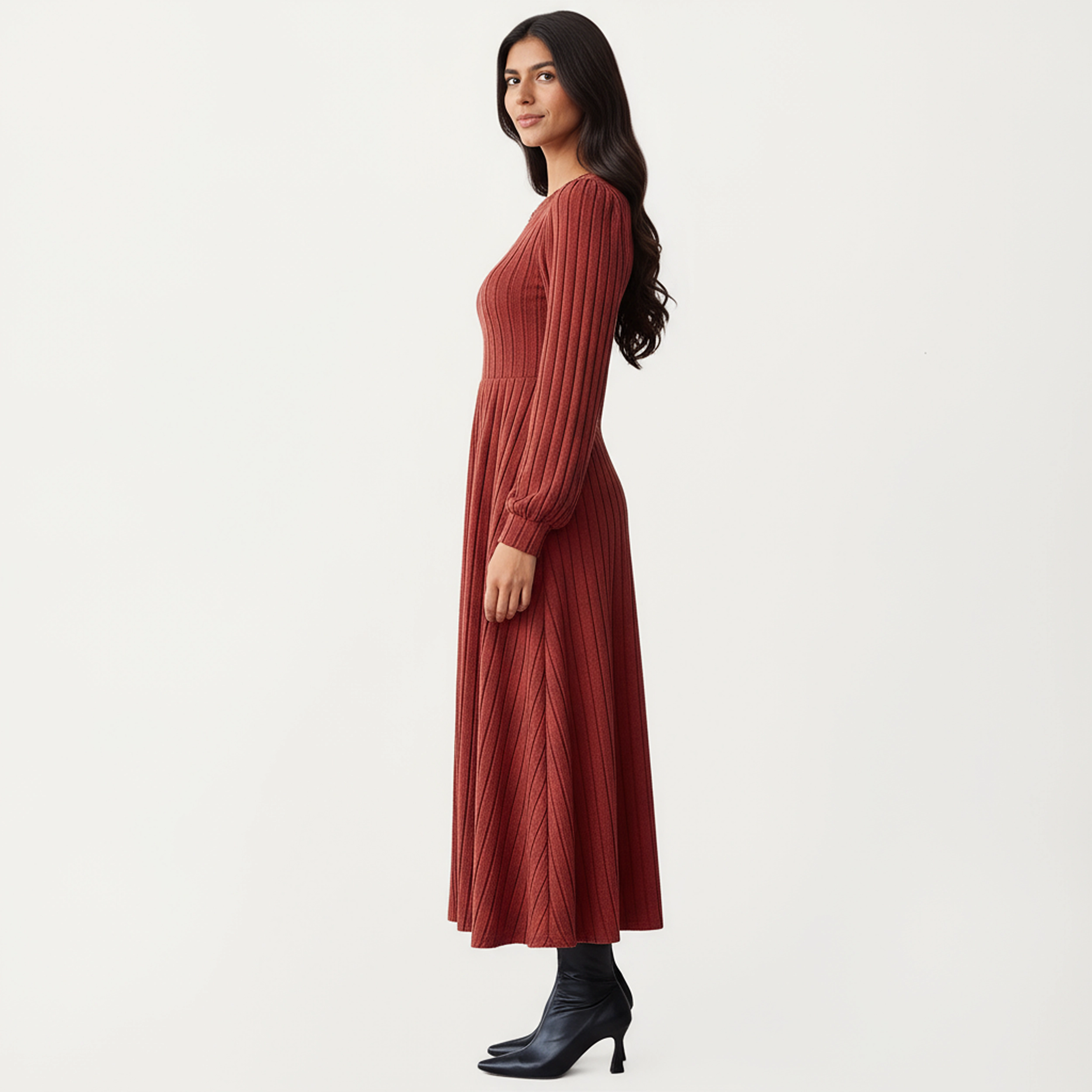 Anna-Kaci Women's Long Sleeve Pleated Fitted Maxi Dress