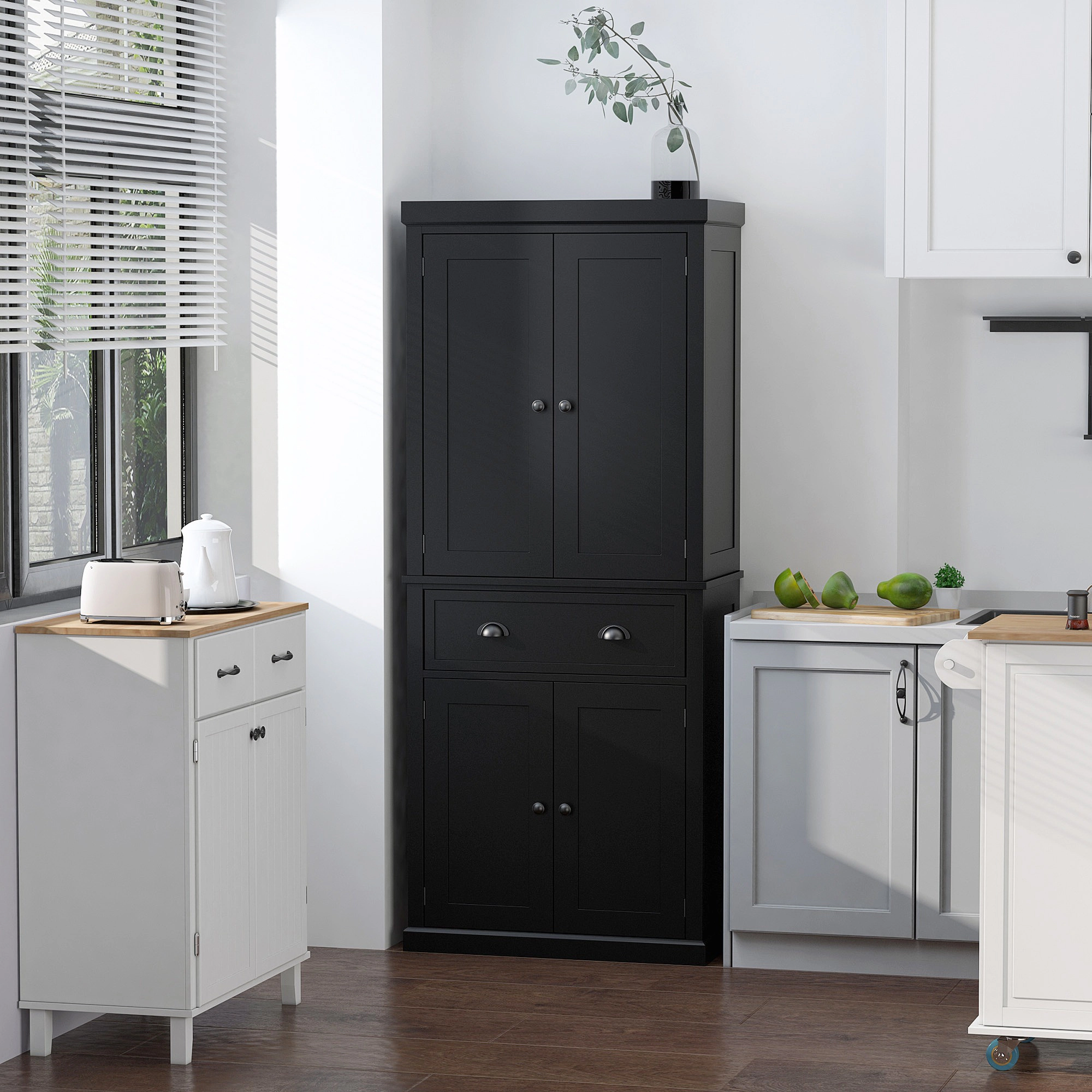HONGGE Kitchen Cabinet Pantry Storage Cabinet with Doors and Shelves Freestanding Food Pantry Cabinet