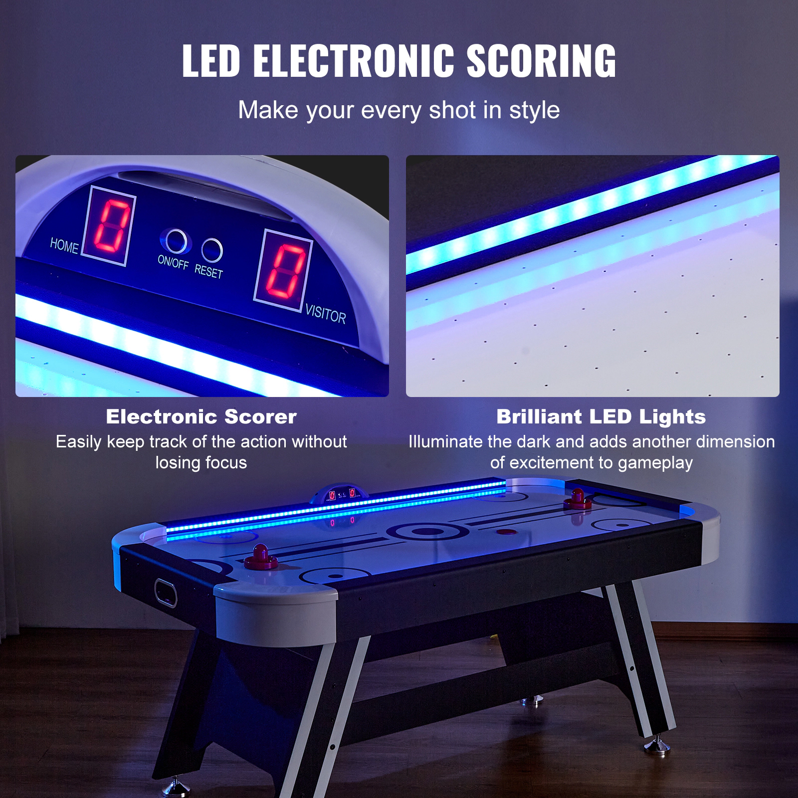 HONGGE Indoor Hockey Table Arcade Gaming Set with 2 Pushers, 2 Pucks, Electronic Game for Family Room