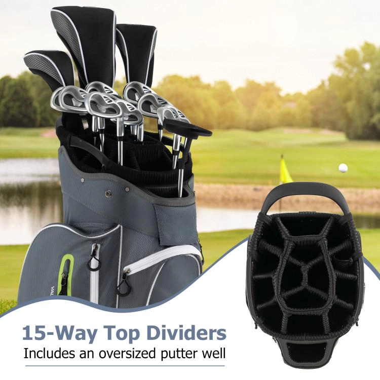 SUGIFT 9.5-in Lightweight Golf Cart Bag Sports Bag 15-Way Top Dividers 10 x 8.5 in Base 33-in Tall 5-lb Polyester Green