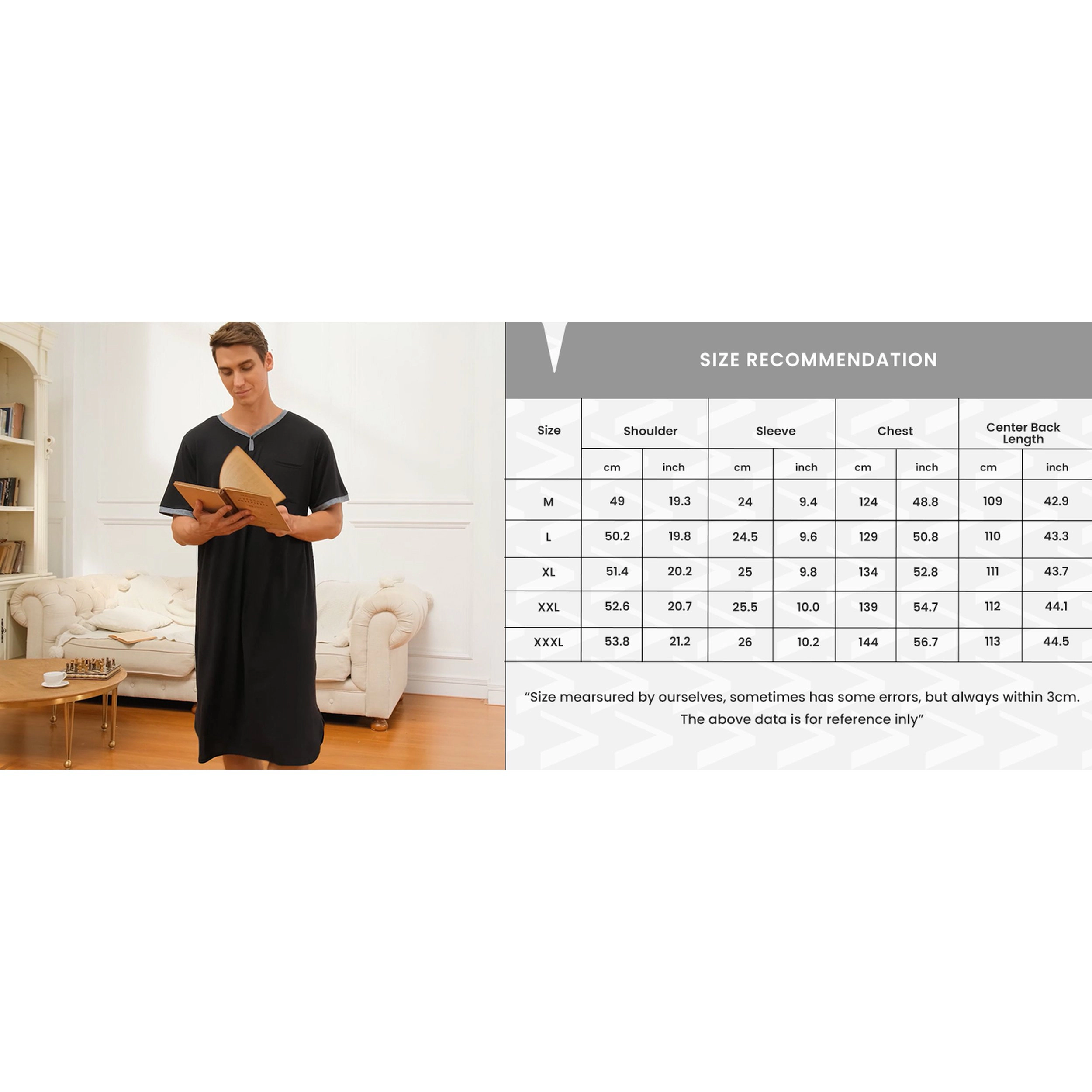 Ekouaer Men's V Neck Short Sleeve Nightshirt Sleep Shirt with Pocket