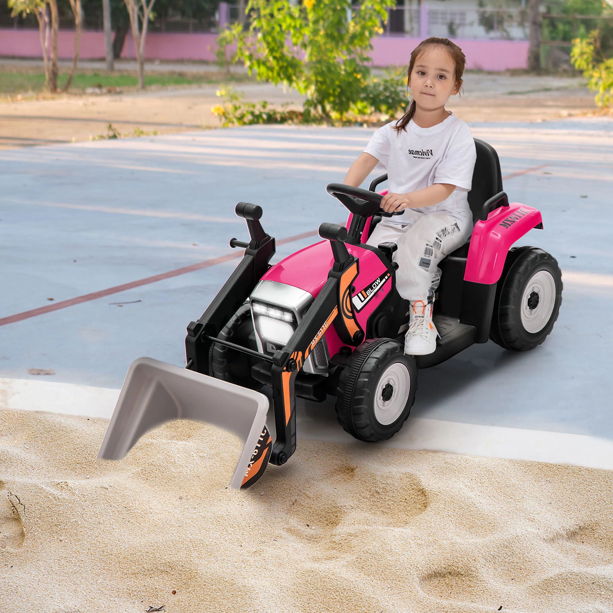 Costway Kids Ride On Excavator Digger 12V Electric Tractor RC w/ Digging Bucket Pink/Yellow