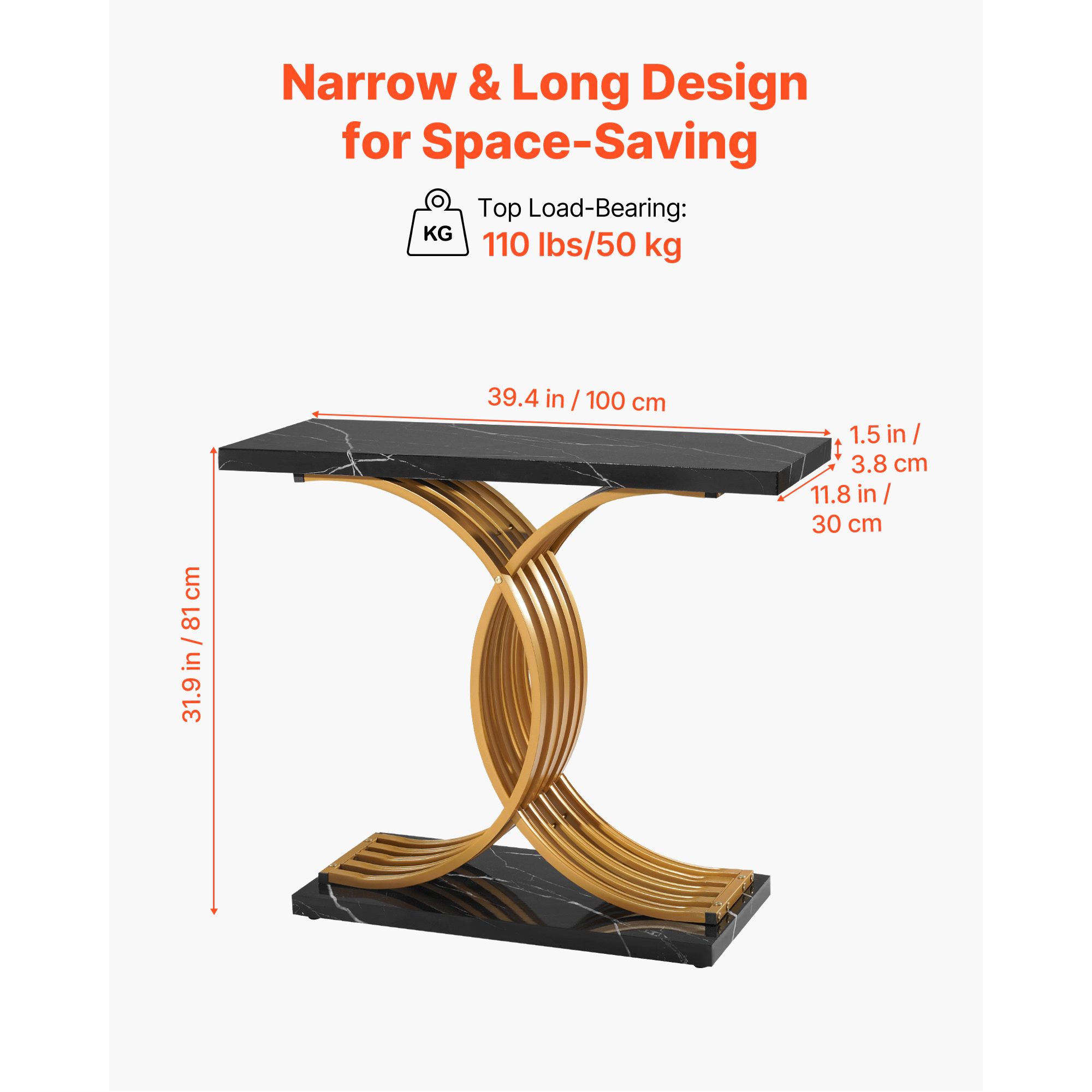 HONGGE Farmhouse Console Table Behind Couch, Wooden Rectangle Narrow Sofa Desk for Hallway Bedroom Living Room Foyer