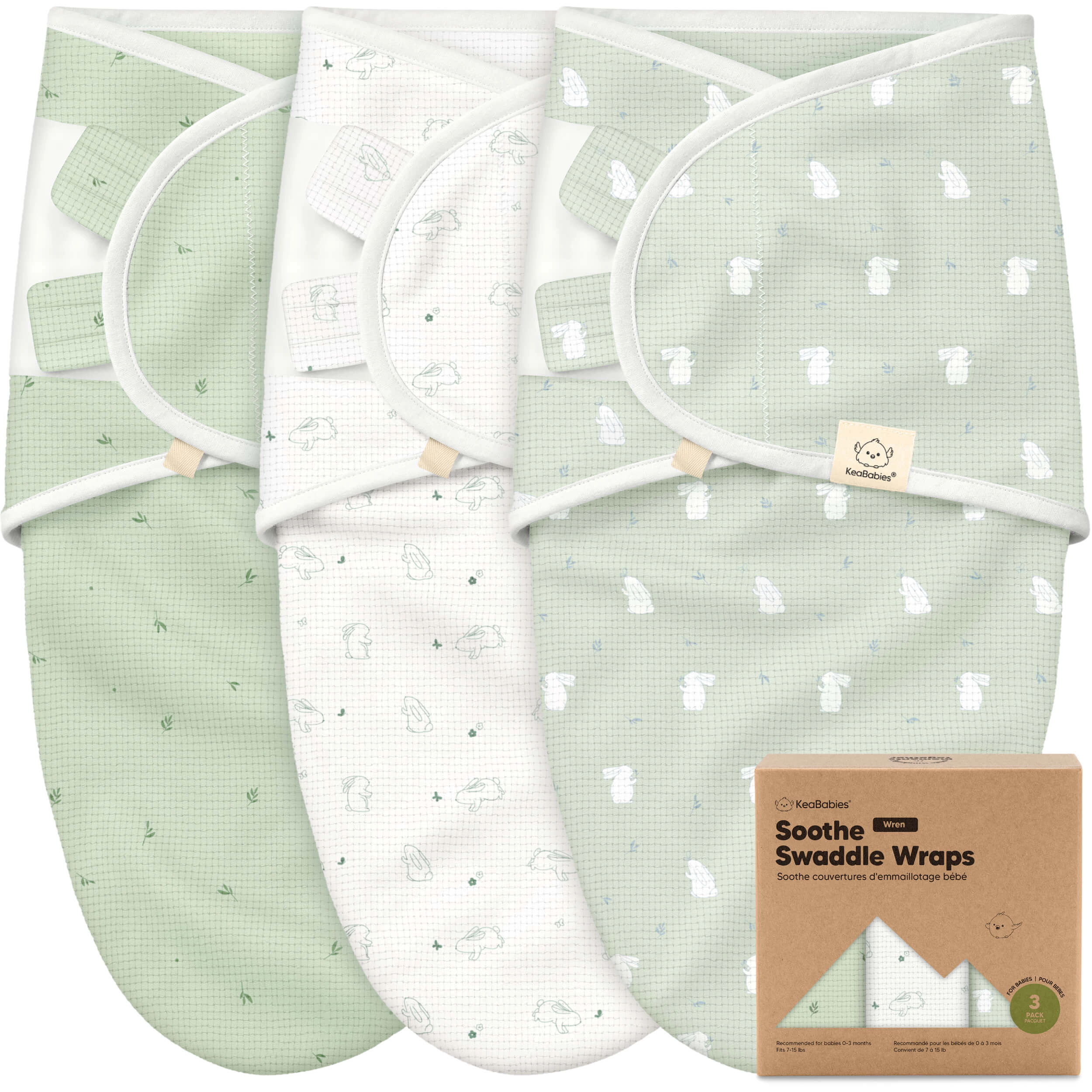 KeaBabies 3-Pack Soothe (Wren) Swaddle Wraps