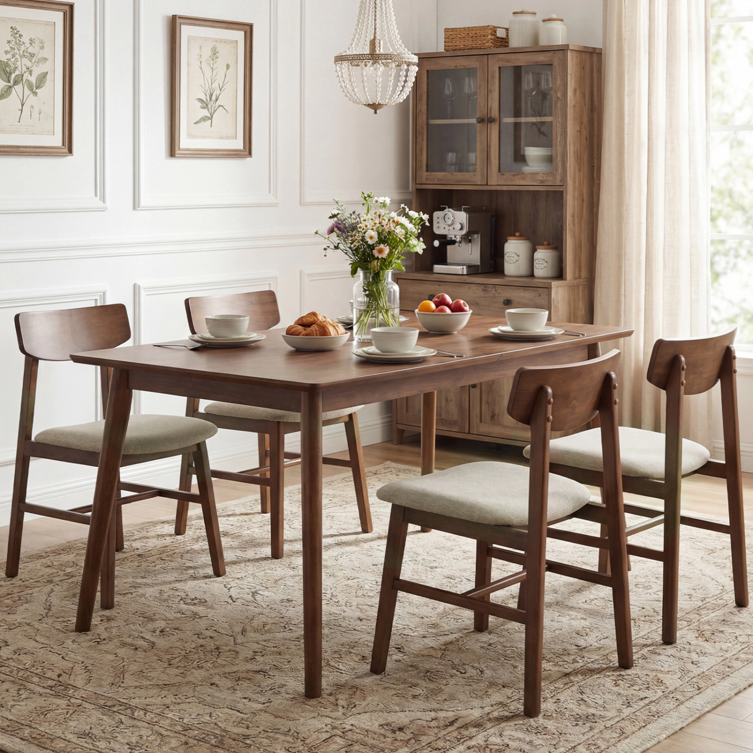 LJG Solid Rubber Wood Dining Chairs Set of 4 with Curved Backrest