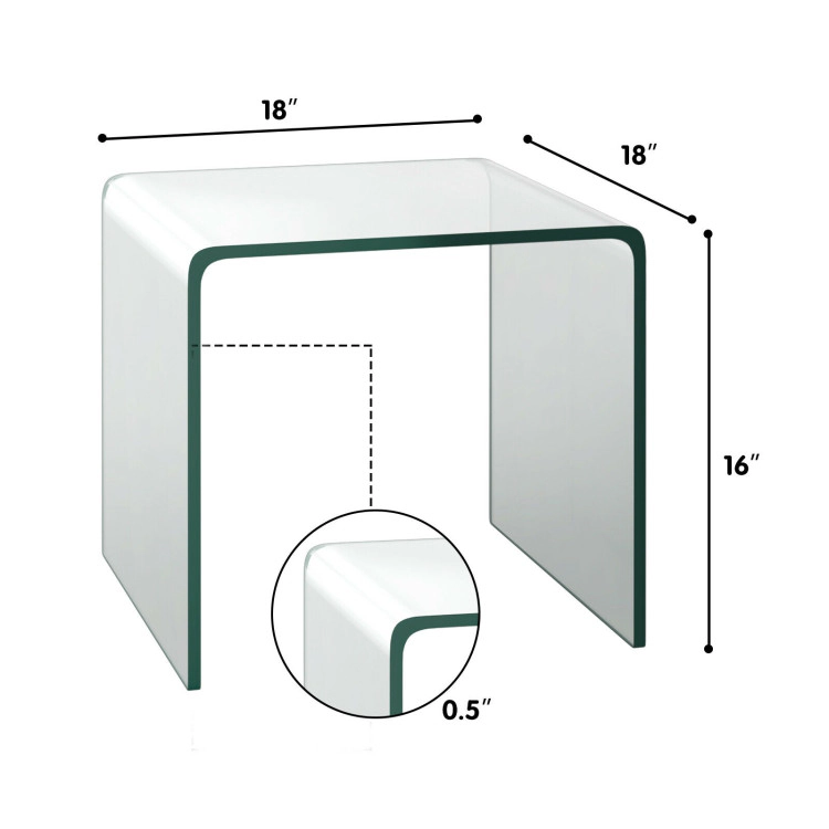 Hivvago Waterfall Design Tempered Glass End Table 18 Inch with Non-Slip Pads