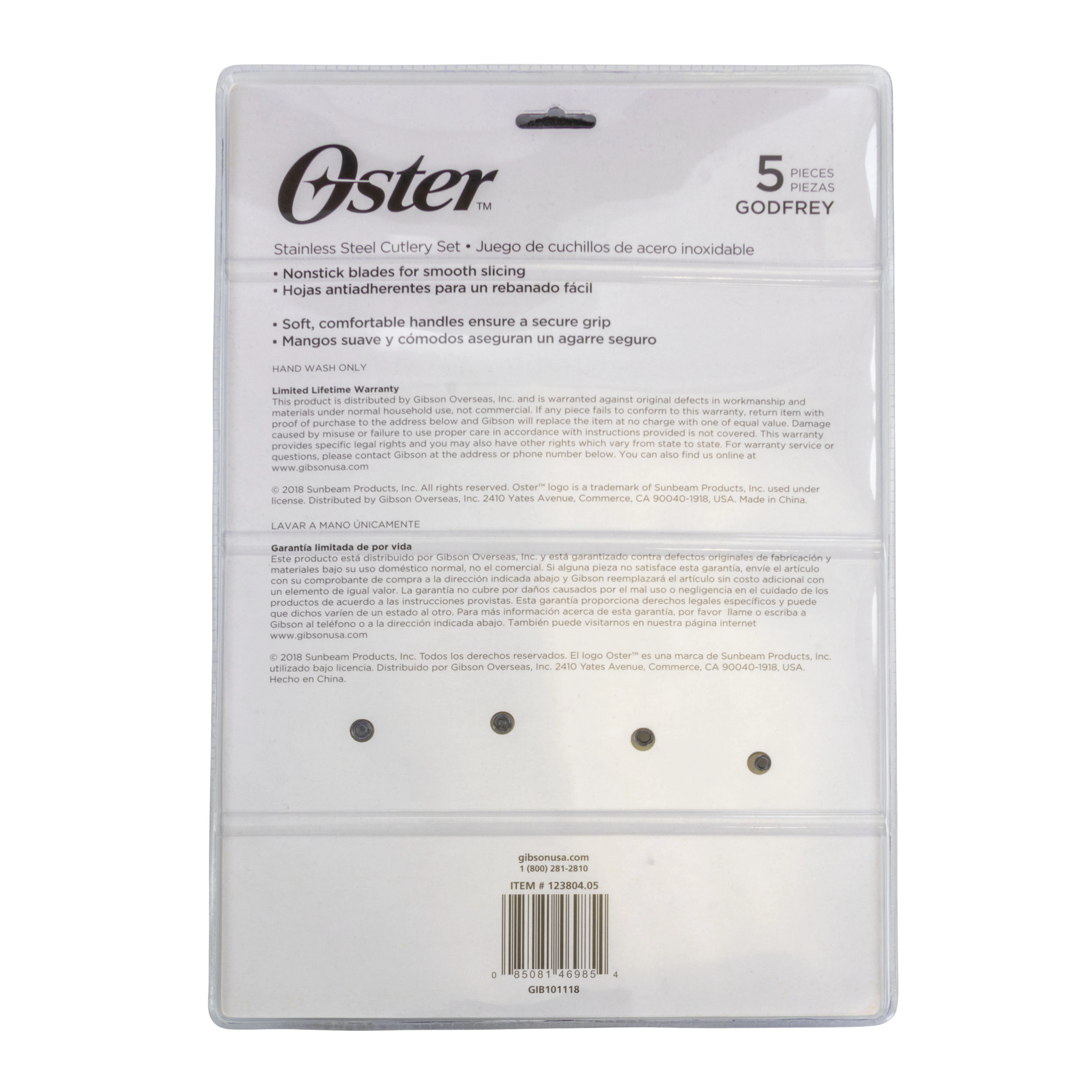 Oster Godfrey 5 Piece Stainless Steel Black Cutlery Set with Wood Print Handles