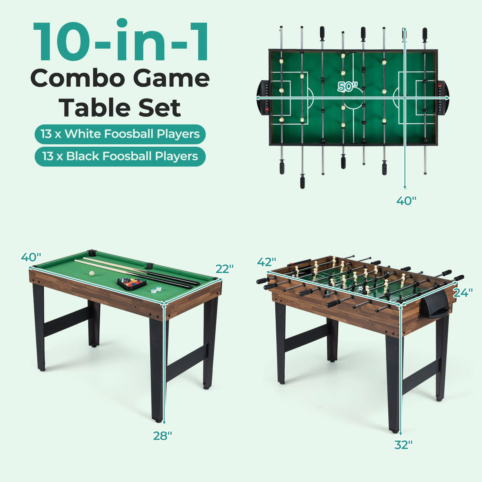 SUGIFT 10-in-1 50-in Multi Game Table Set with Foosball Billiards Bowling Shuffleboard and Hockey