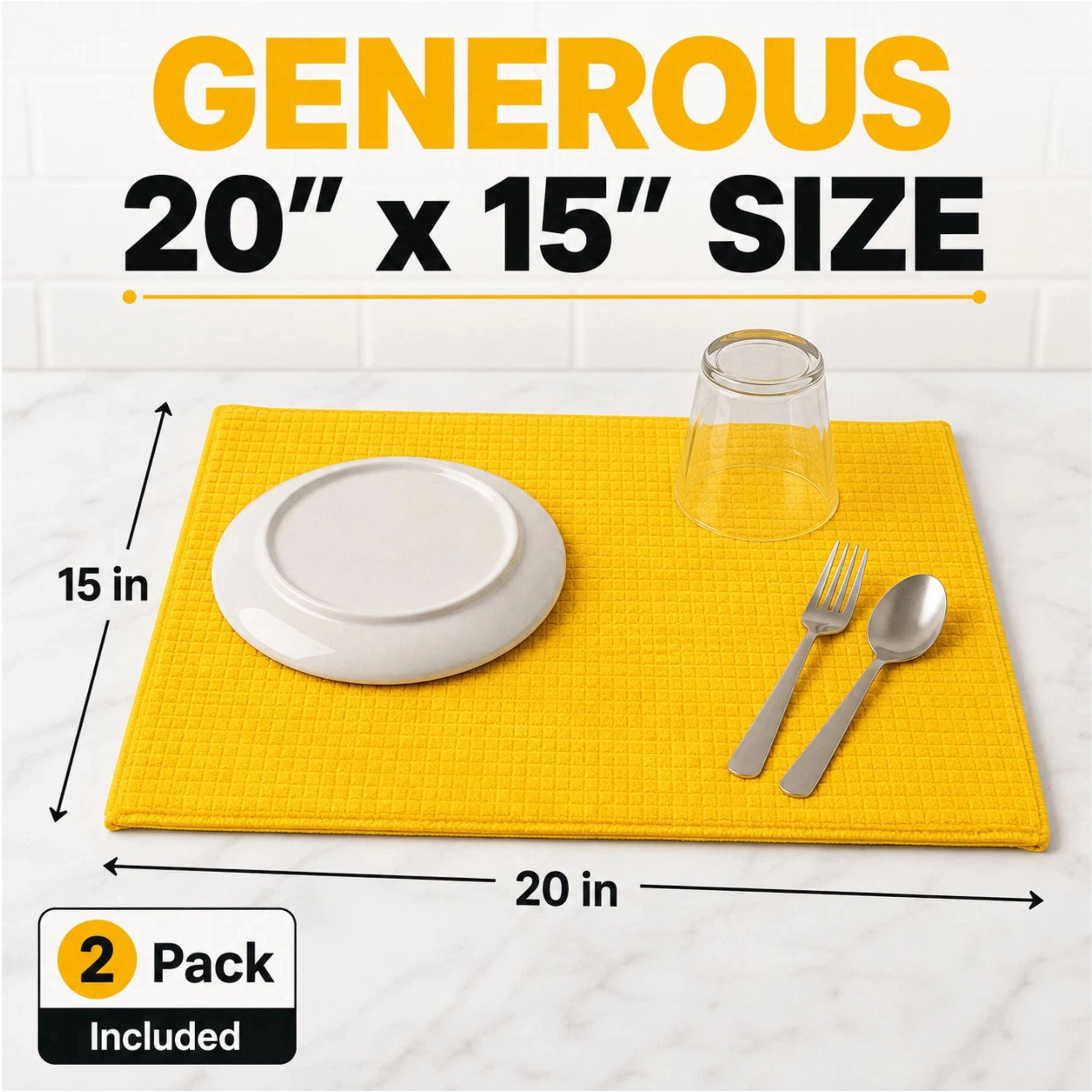 Home Collection Pack of 2 Yellow Absorbent Dish Drying Mats 20" x 15"