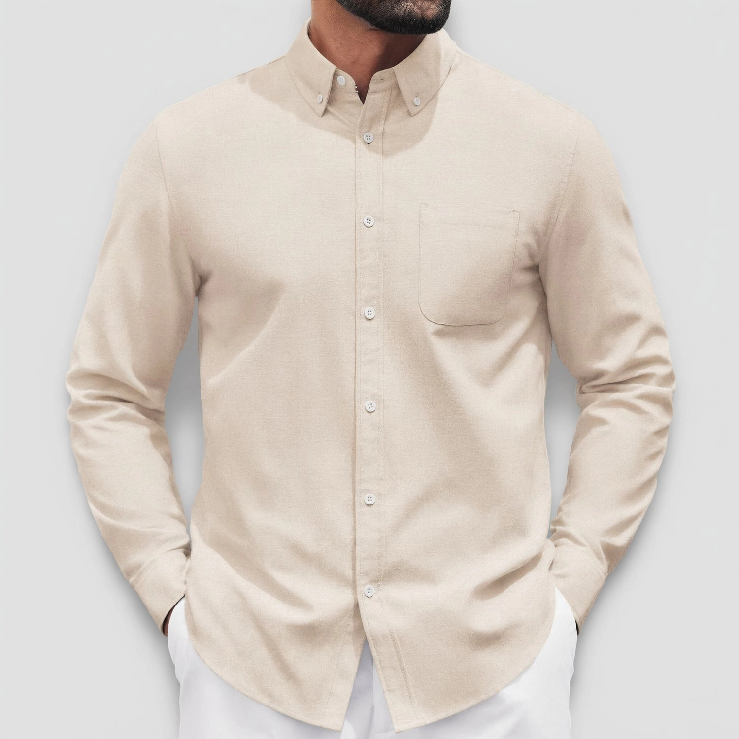 COOFANDY Mens Casual Long Sleeve Button Down Collar Shirt Solid Chest Pocket Tops