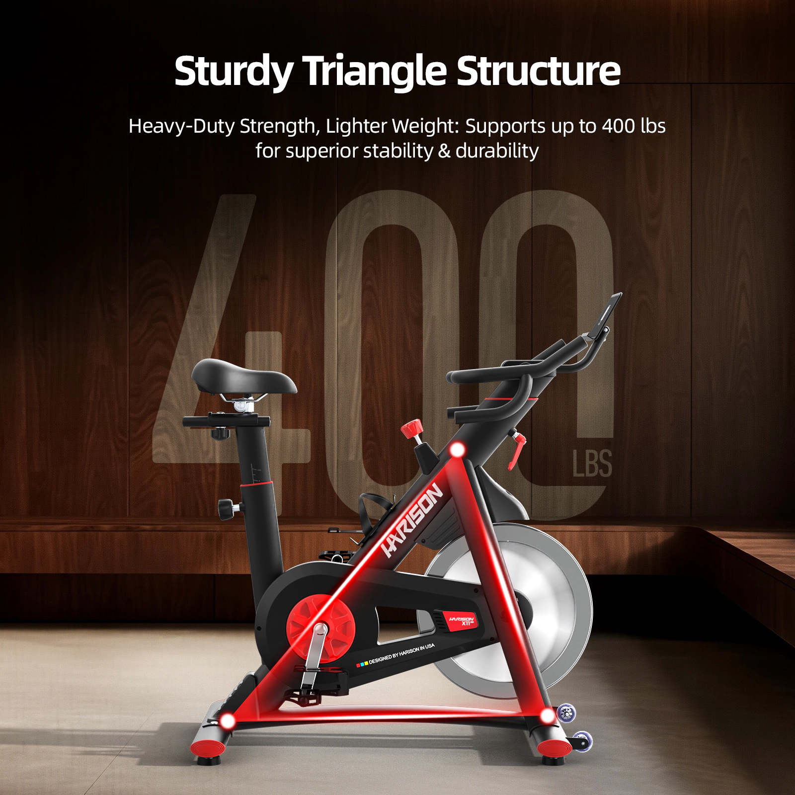 HARISON Magnetic Exercise Bike, 400 LB, Quiet Indoor Cycling Bike with Bluetooth, Adjustable Seat & Tablet Holder