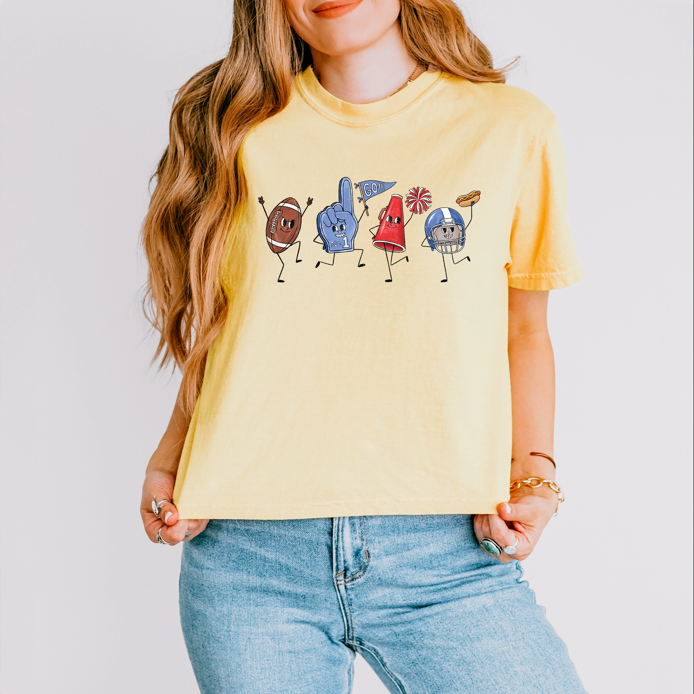 Simply Sage Market - Women's Boxy Crop Top Graphic T-Shirt Football Stick Figures