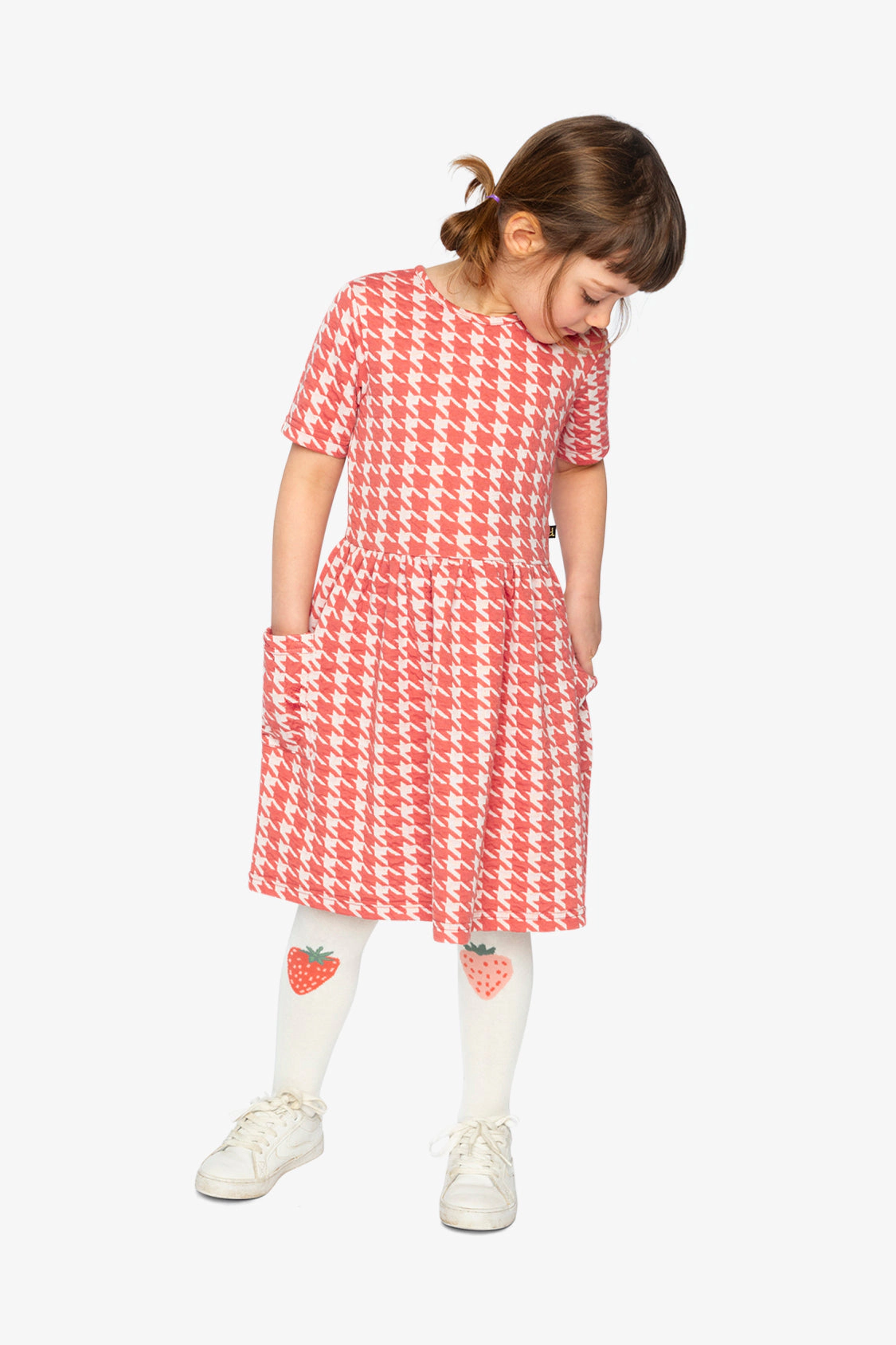 Deux par Girls Houndstooth Short Sleeve Dress with Pockets