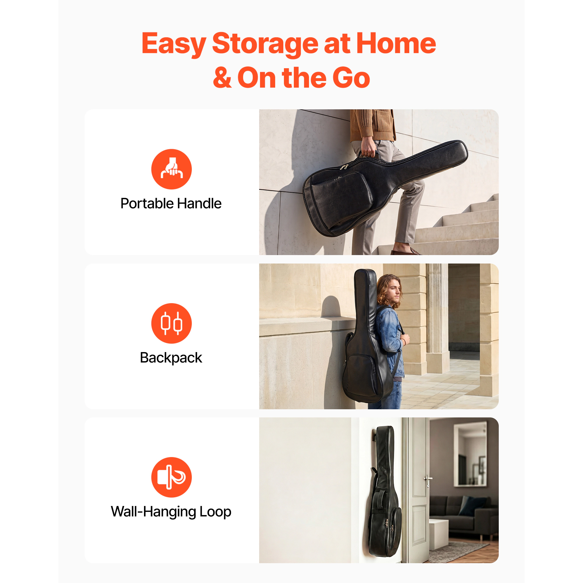 HONGGE Acoustic Guitar Bag 47.1 Inch Hard-Shell Protective Travel Carrying Case with Accessory Compartment Foam Padding