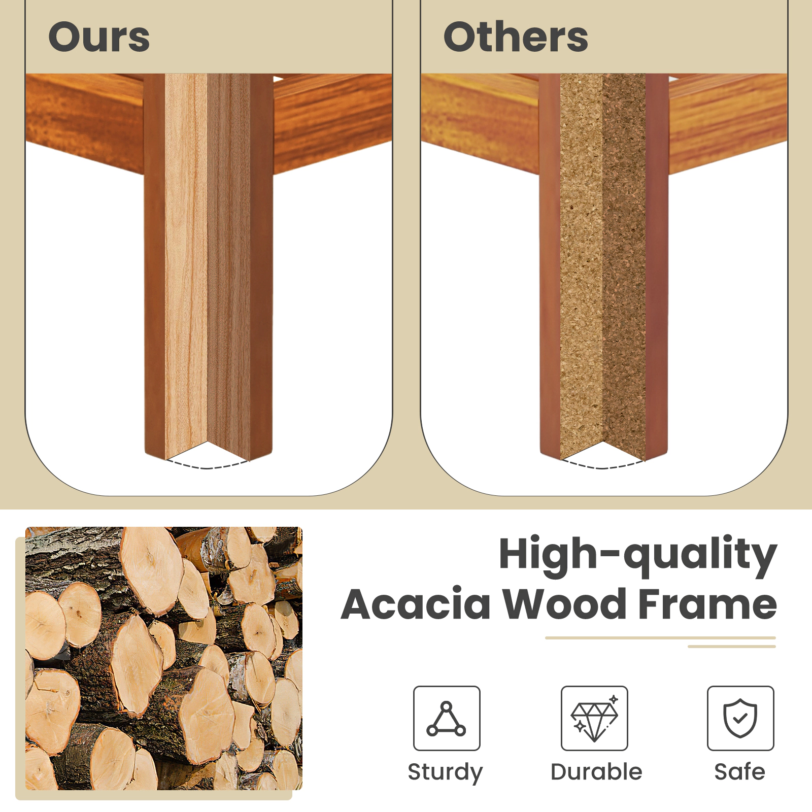 Glintex Fully Assembled Acacia Wood Side Table with 155-Lb Capacity, Natural