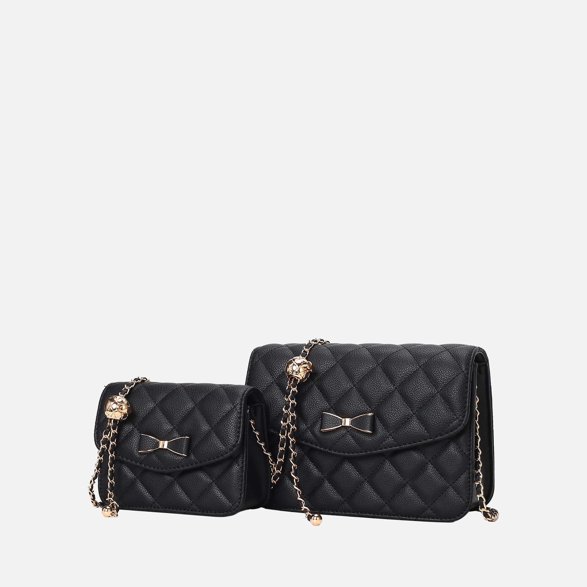 Mia K Collection Blossom Quilted Vegan Leather Shoulder Bag Set - Large + Mini, Gold-Tone Hardware