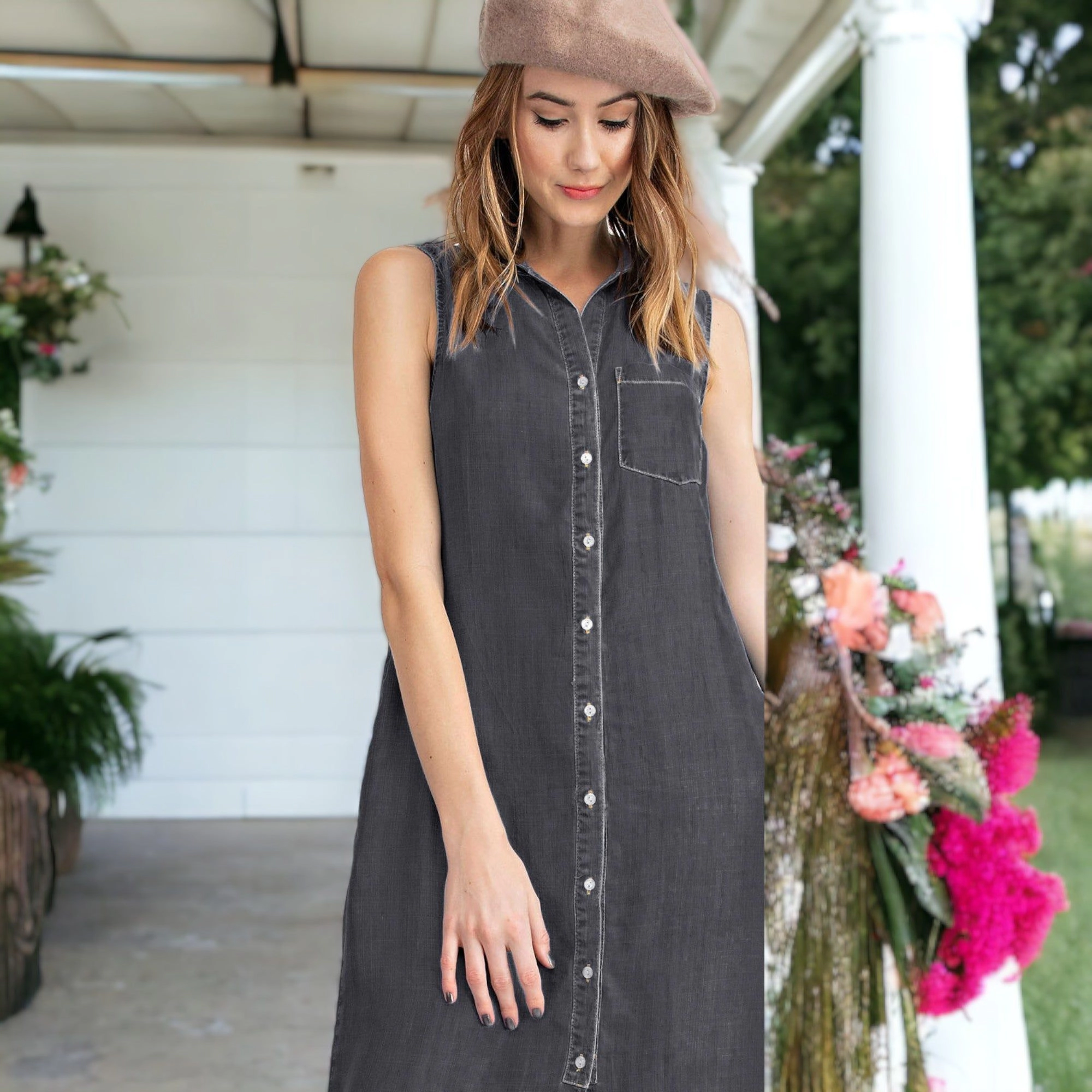 Anna-Kaci Women's Classic Button Down Collar Denim Shirt Dress