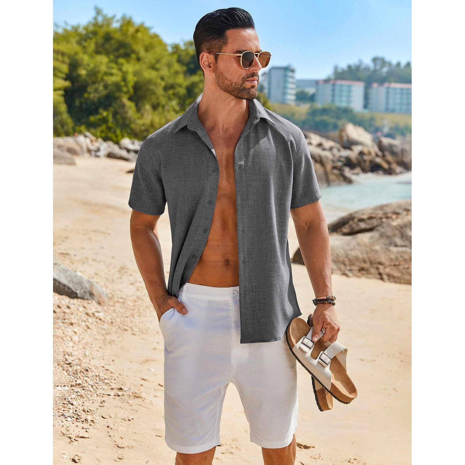 COOFANDY Mens Striped Short Sleeve Polo Shirt  Button Down Knit Casual Tops