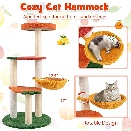 SlickBlue Multi-Level Cat Tower with Fruit-Shaped Perches and Basket