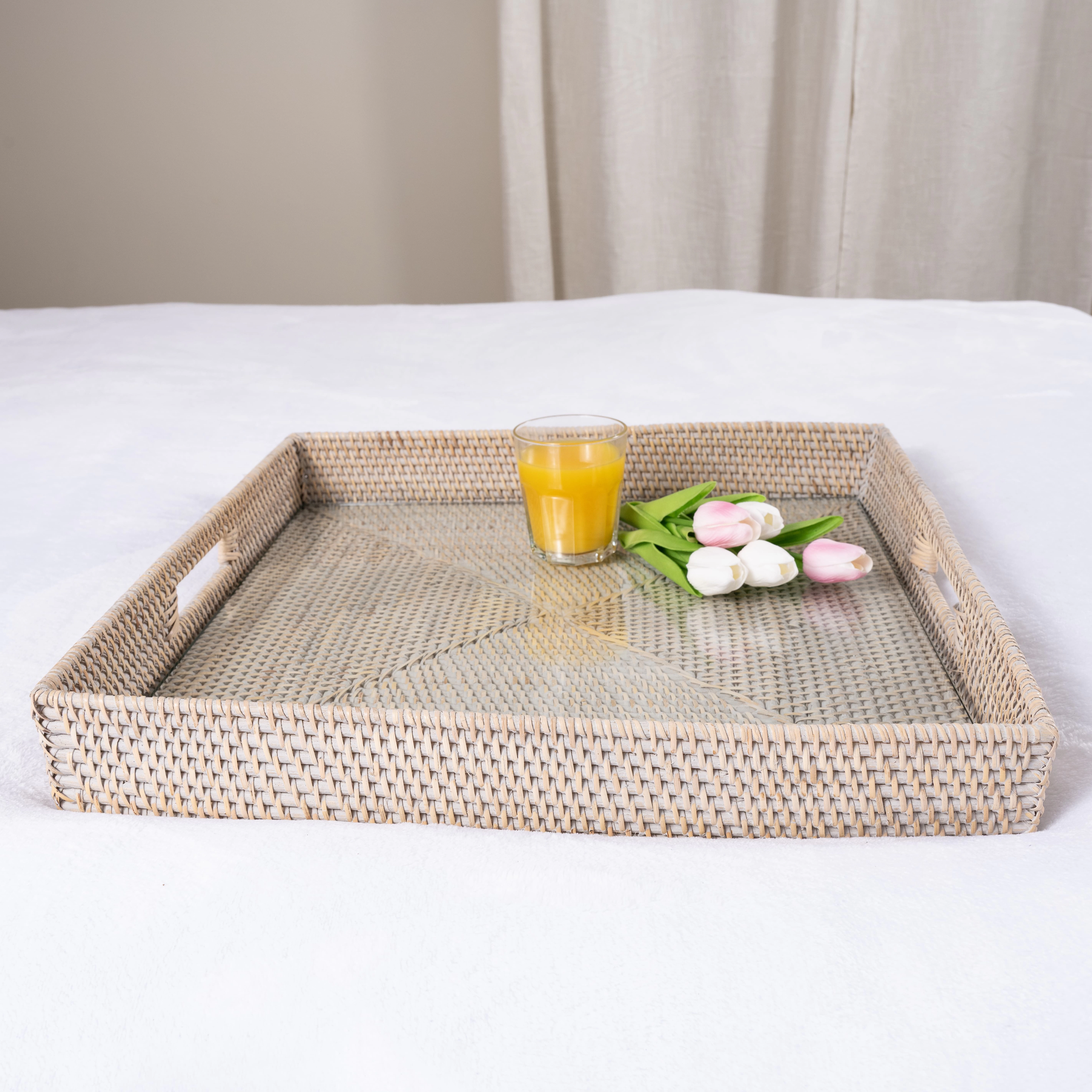Saboga Home™ Square Serving / Ottoman Tray with Glass Insert