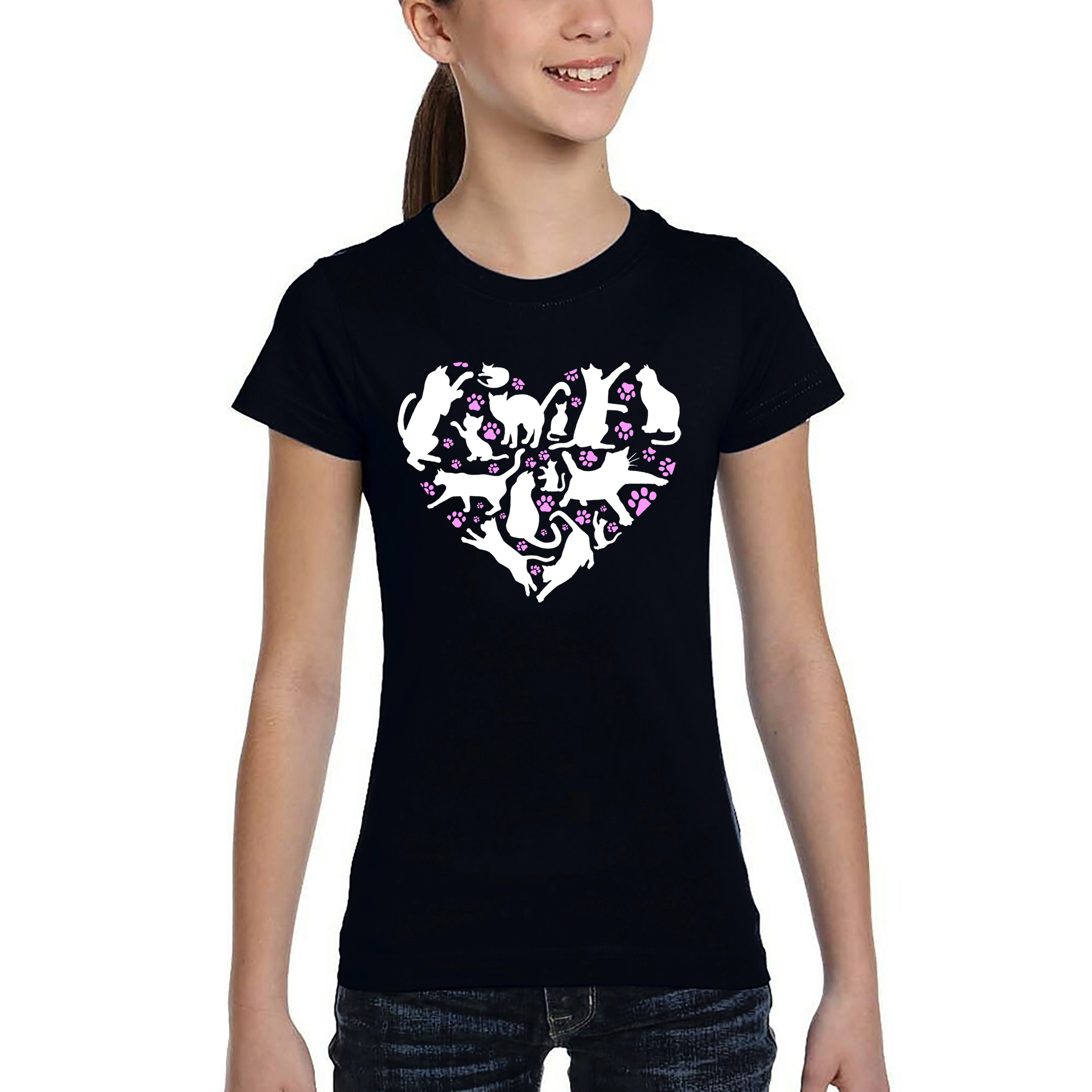 LA Pop Art Girls Word T-Shirt - Cat Heart