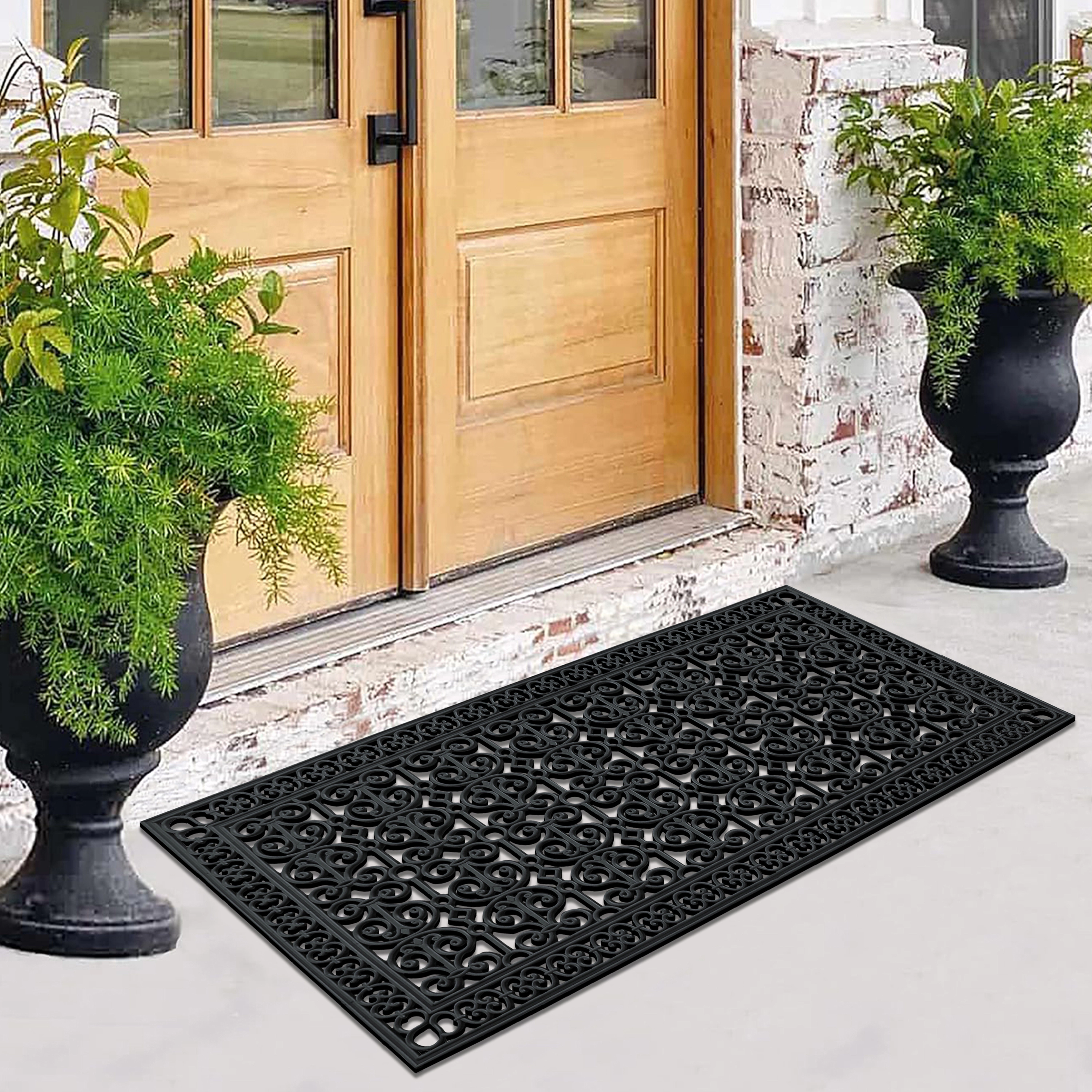 A1 Home Collection 34 lb Heavy Duty Rubber Doormat Non-Slip Outdoor Dirt Scraper Mat, Black Estate, 36 x 72 Inches