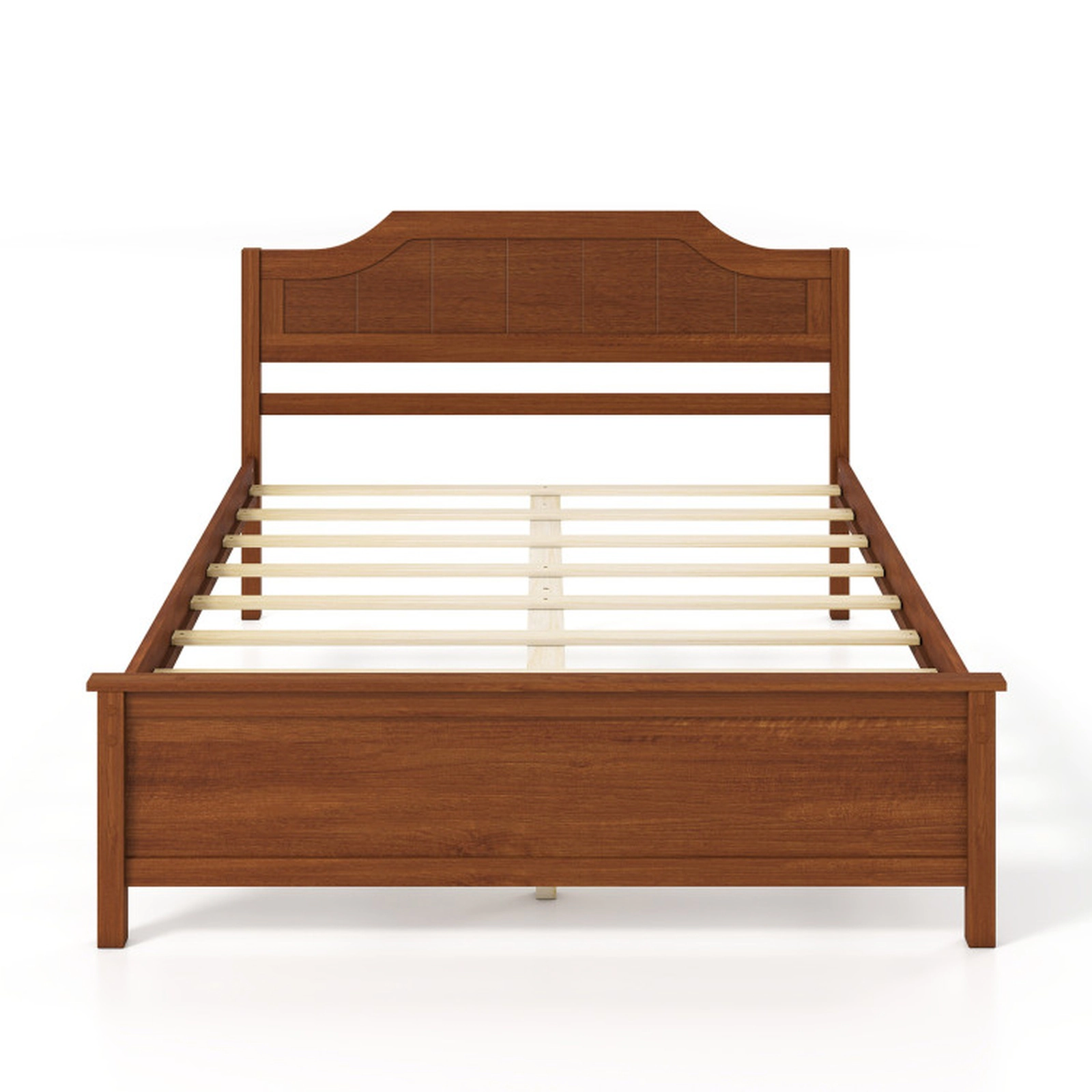 SUGIFT Walnut Arched Panel Headboard Solid Wood Platform Bed Frame