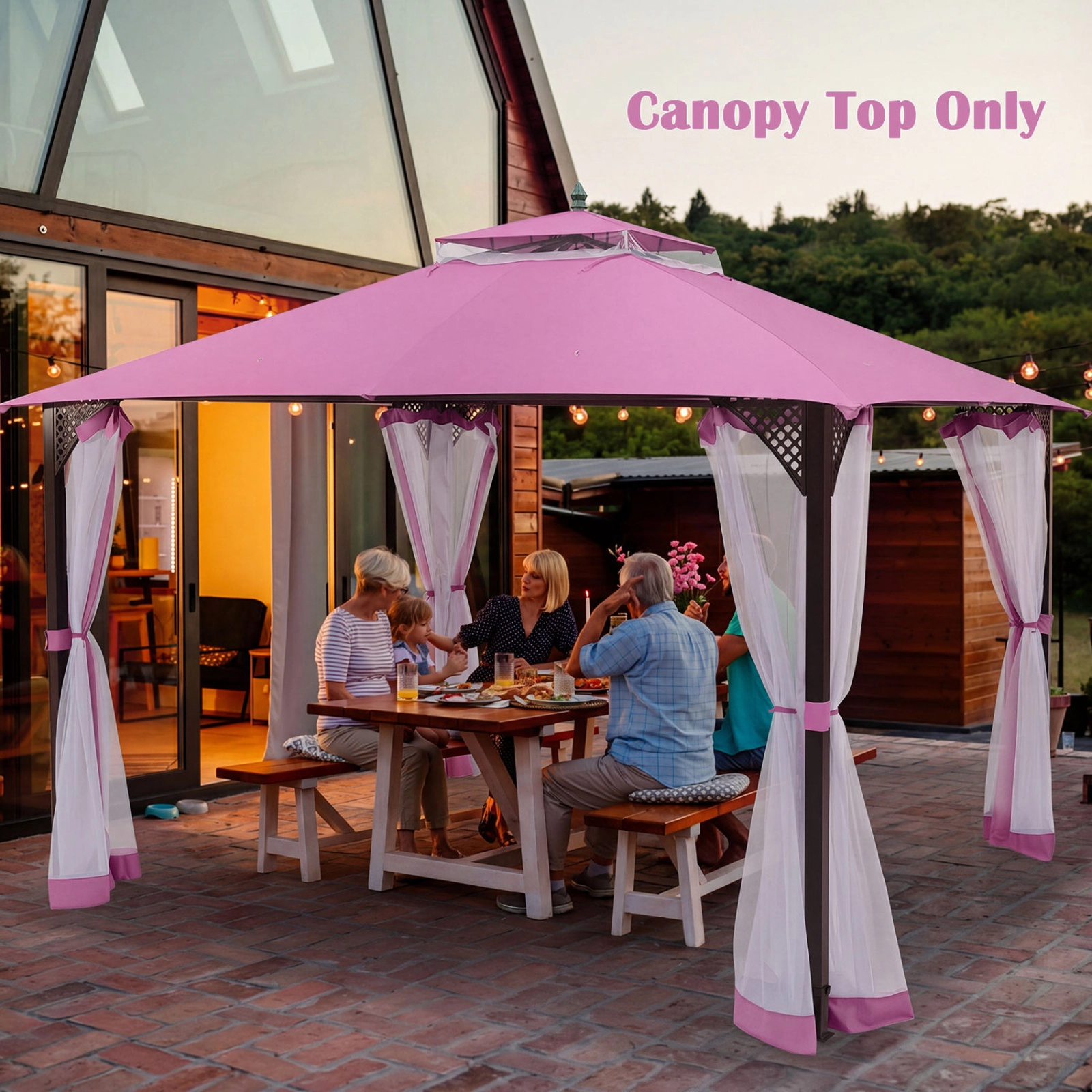 SUGIFT 10-ft x 12-ft Pink Gazebo Replacement Canopy Cover with Double Roof Mesh Vent and Waterproof Top