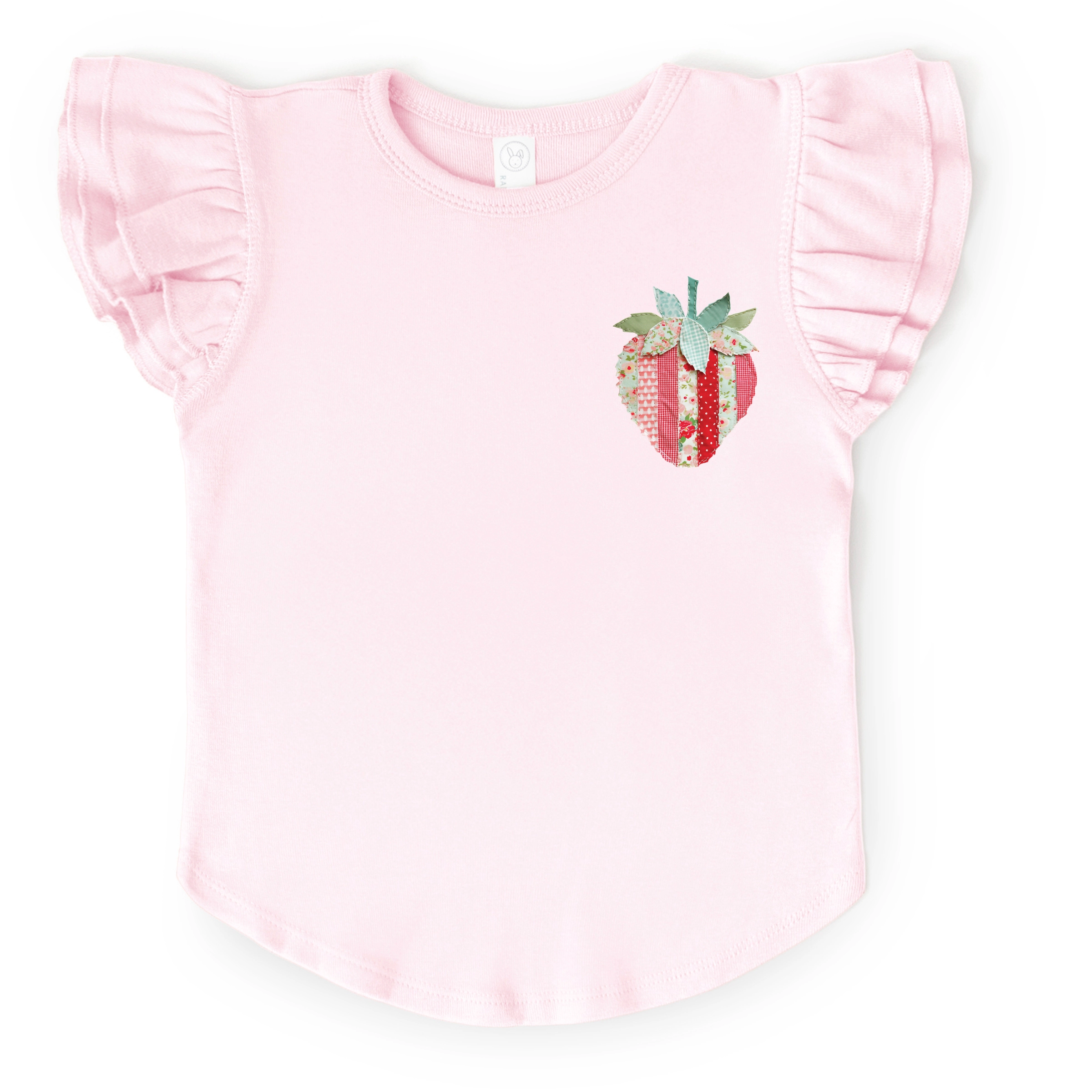 The Juniper Shop Girl's - Strawberry Faux Patchwork Flutter Sleeve Graphic T-Shirt