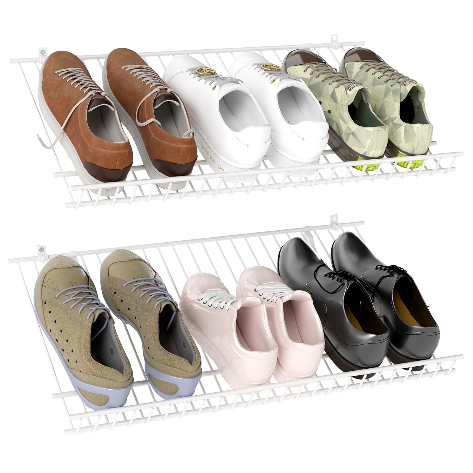 Glintex Wall-Mounted Wire Shoe Rack Set of 2 with Edge Protection Design, White