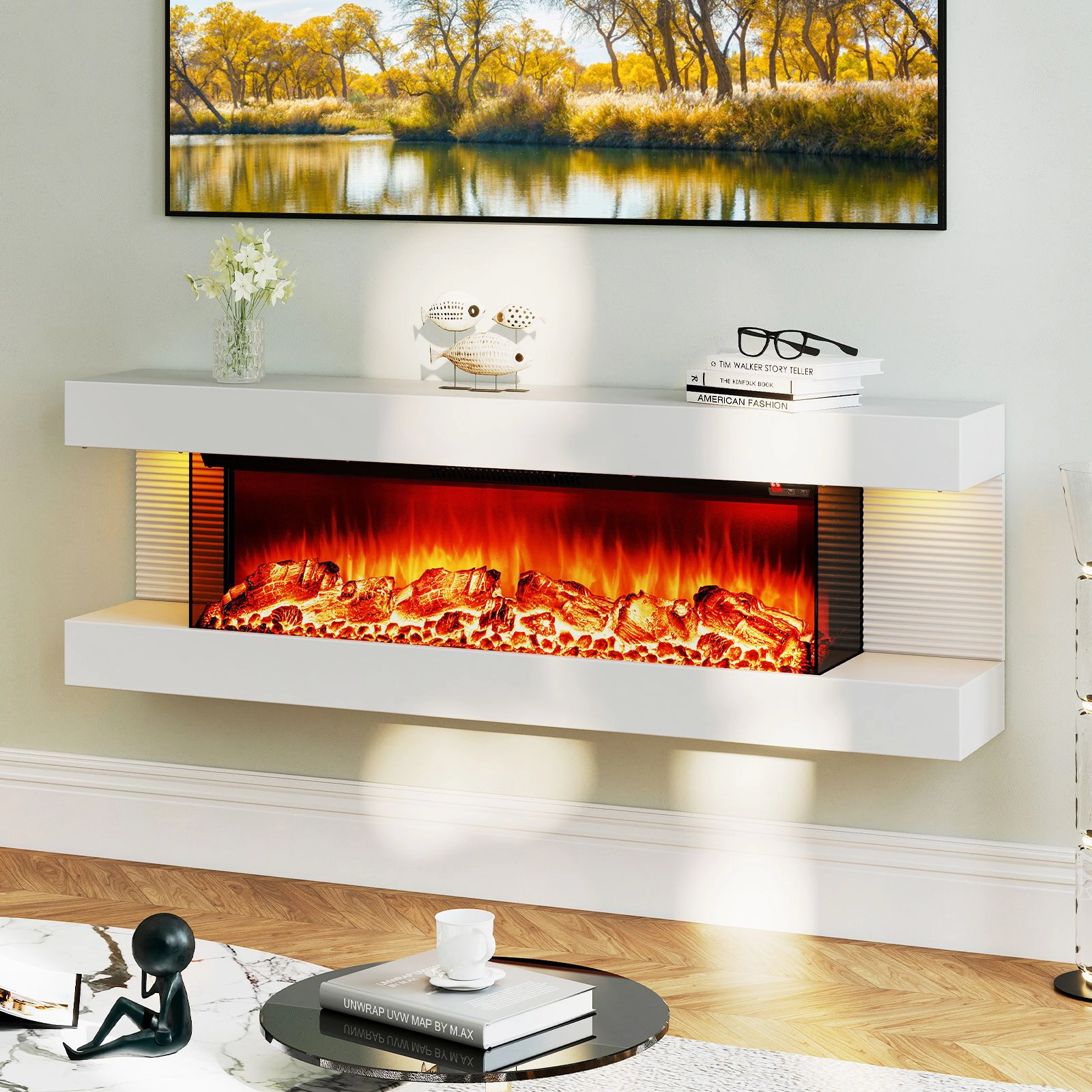 SlickBlue 36 Inch Electric Fireplace with LED Flames and Remote