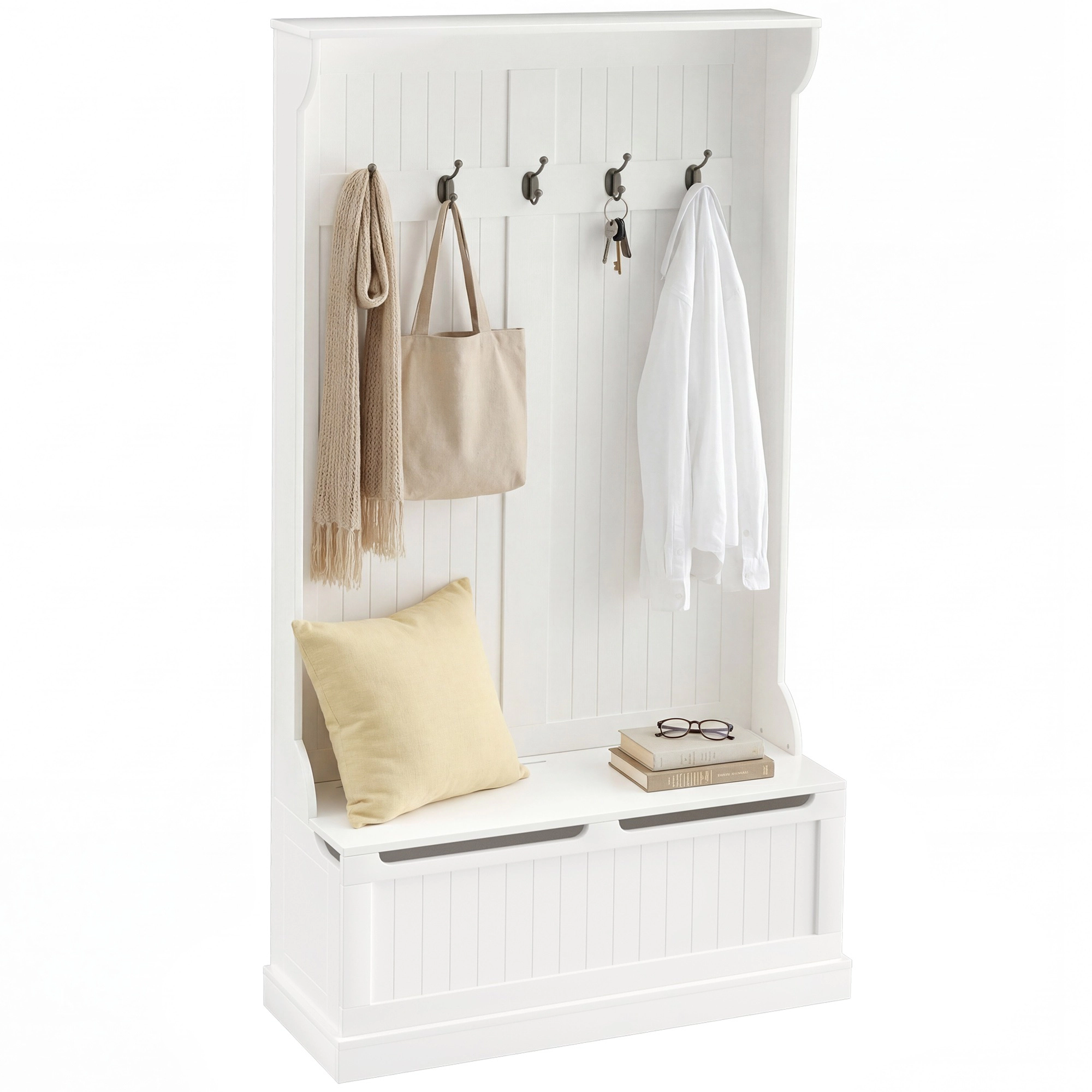HONGGE 3-In-1 Entryway Bench with Coat Rack, Hall Tree with Bench and Shoe Storage, 5 Hooks for Hallway