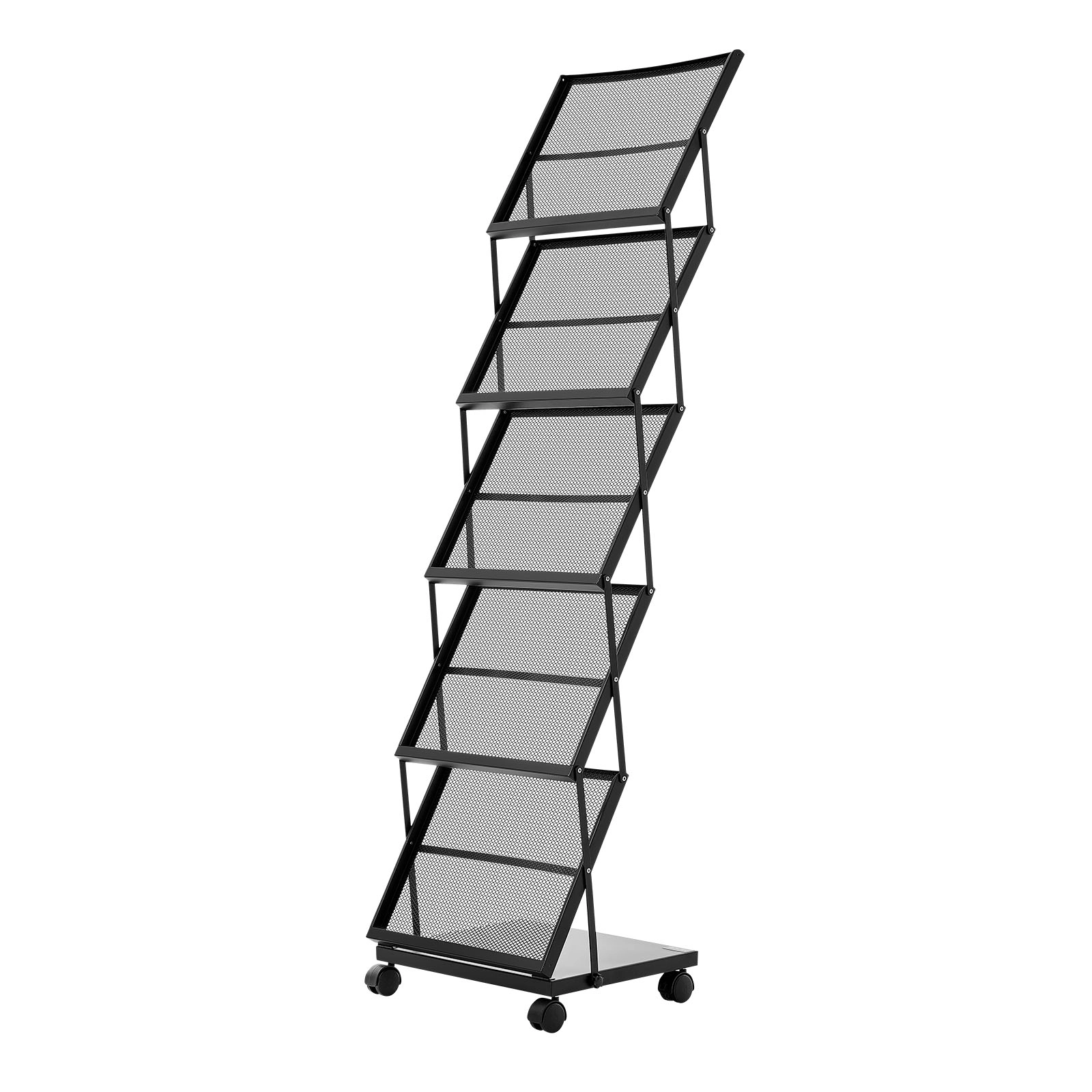 HONGGE Brochure Display Rack, Magazine Literature Stand, Movable Floor Standing Rack with Wheels