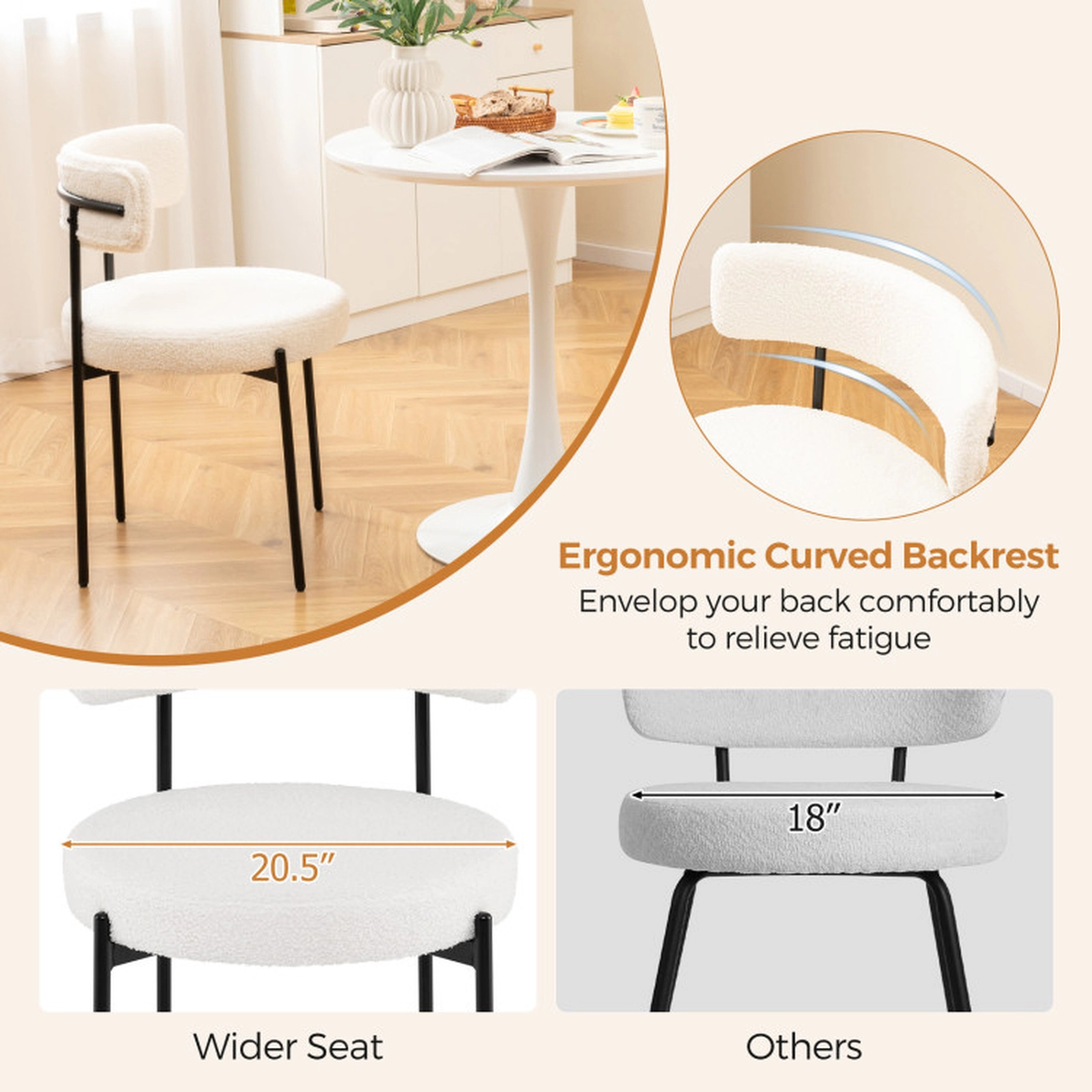 SUGIFT Set of 2 White Faux Sherpa Dining Chairs with Curved Backrest 20.5-in W 31-in H 330-lb Per Chair