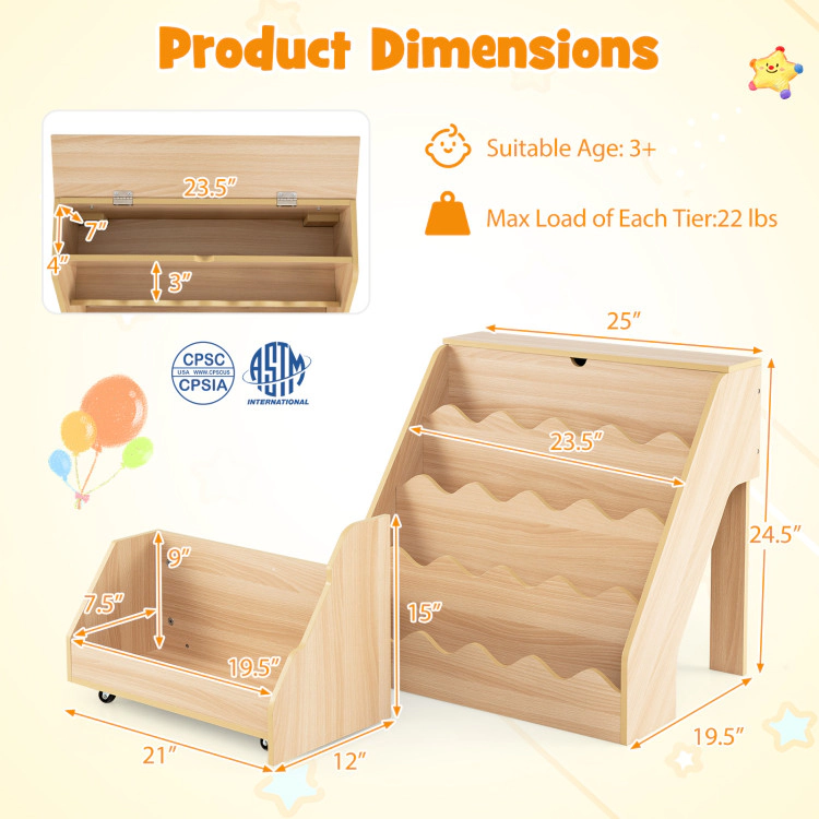 Hivvago 2-In-1 Kids Bookshelf & Toy Storage Organizer