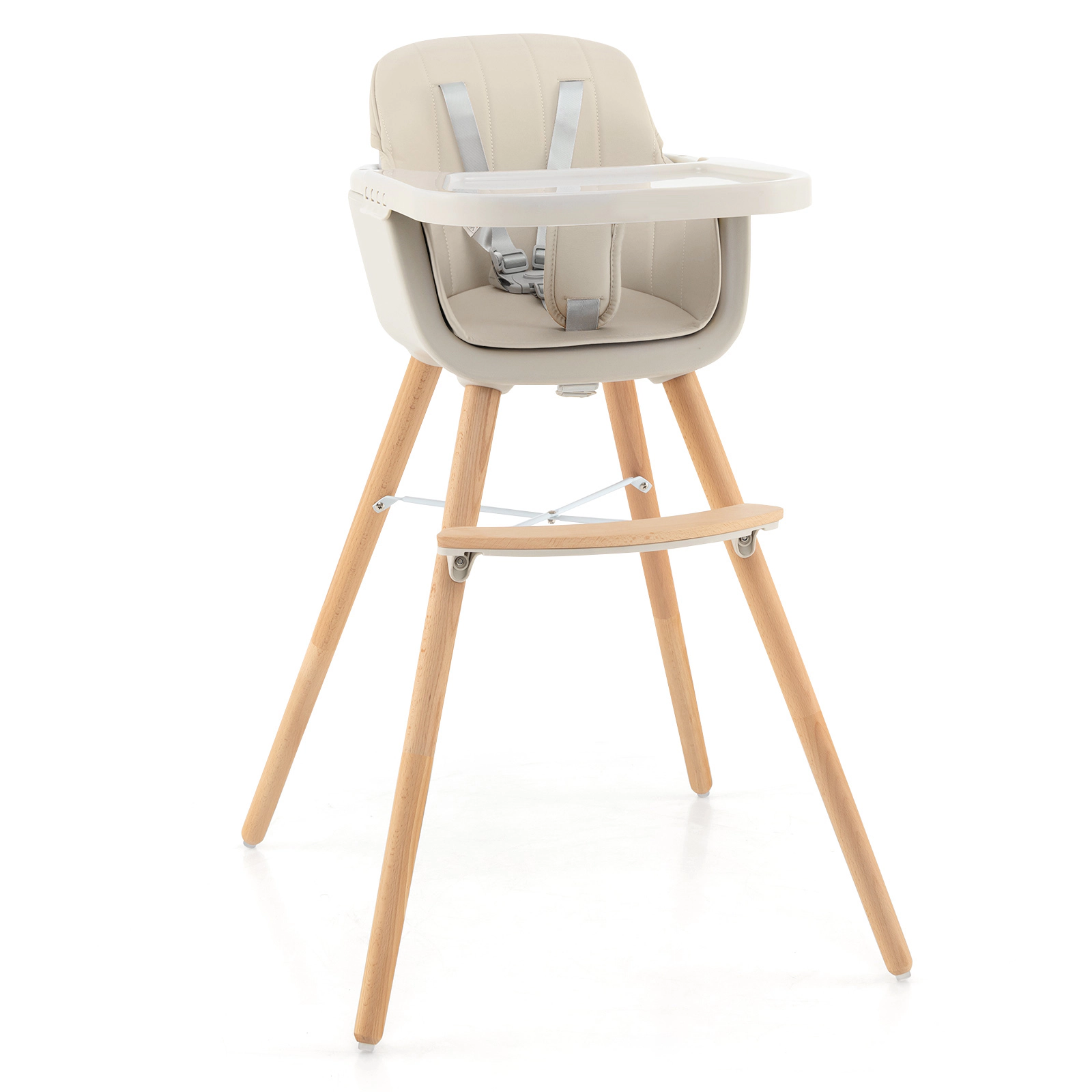SUGIFT 3-in-1 Convertible Wooden High Chair with Cushion 35-lb Capacity Ages 6 Months-3 Years Beige