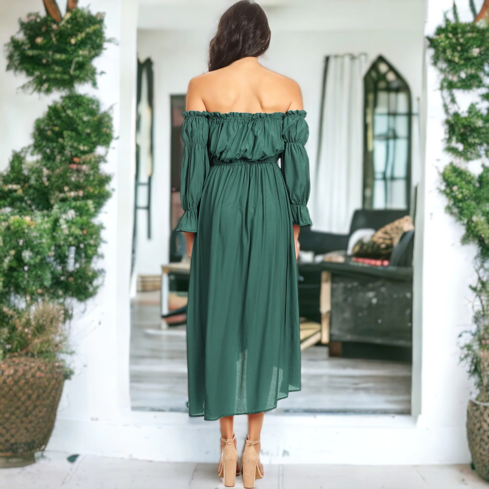 Anna-Kaci Women's Boho Off Shoulder Long Sleeve Renaissance Dress